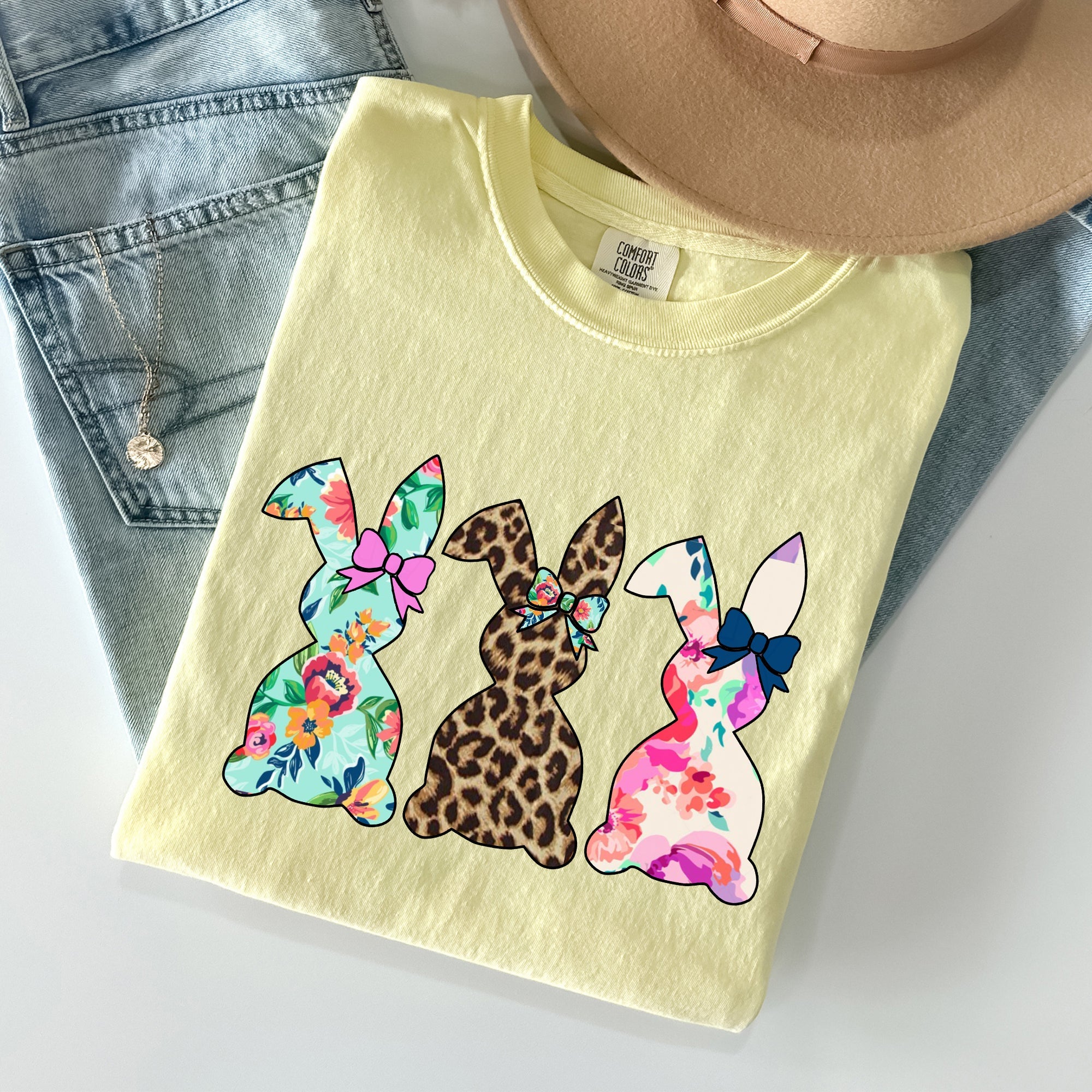Retro Easter Rabbits Floral Leopard Bunnies Vintage Spring Theme Comfort Colors Tee
