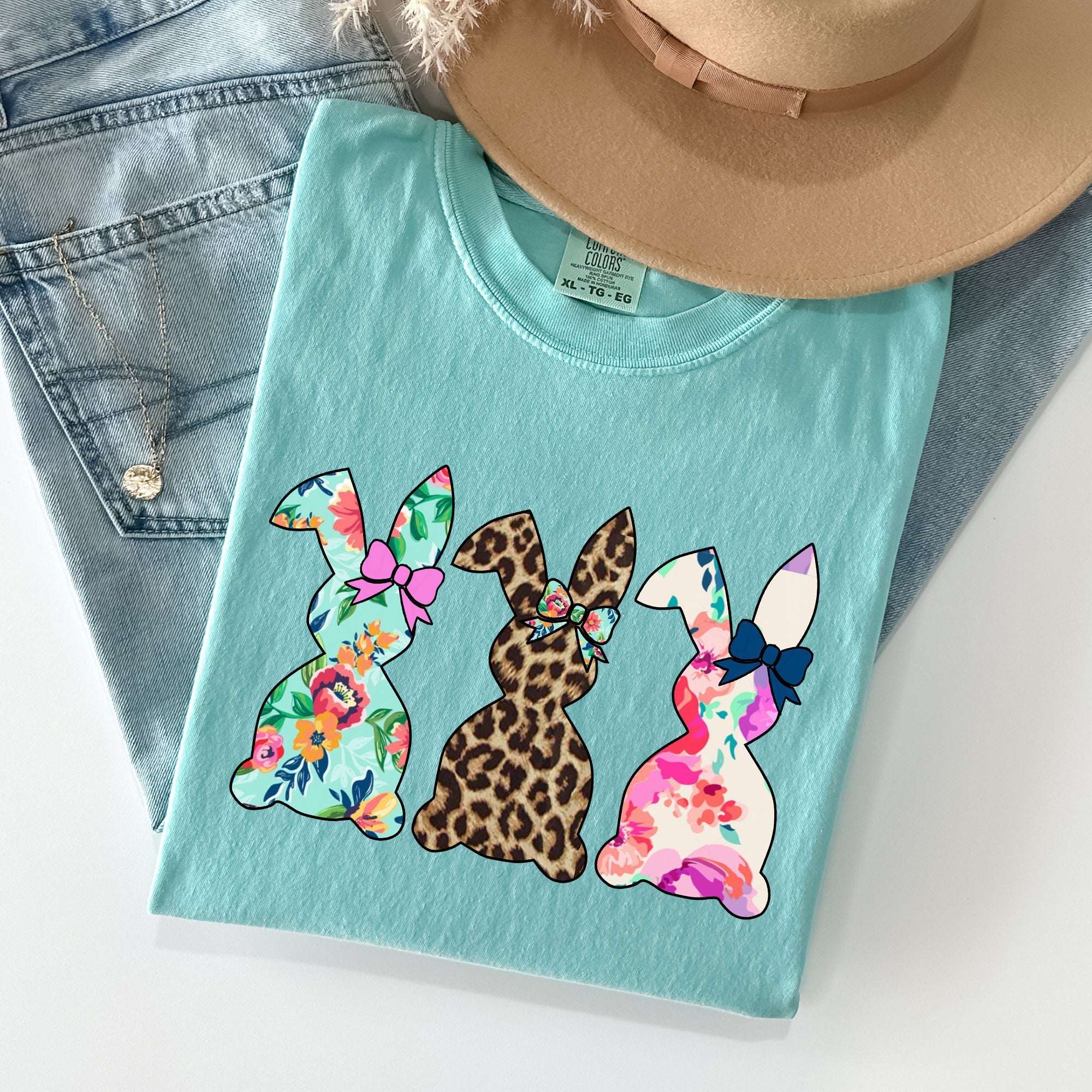 Retro Easter Rabbits Floral Leopard Bunnies Vintage Spring Theme Comfort Colors Tee