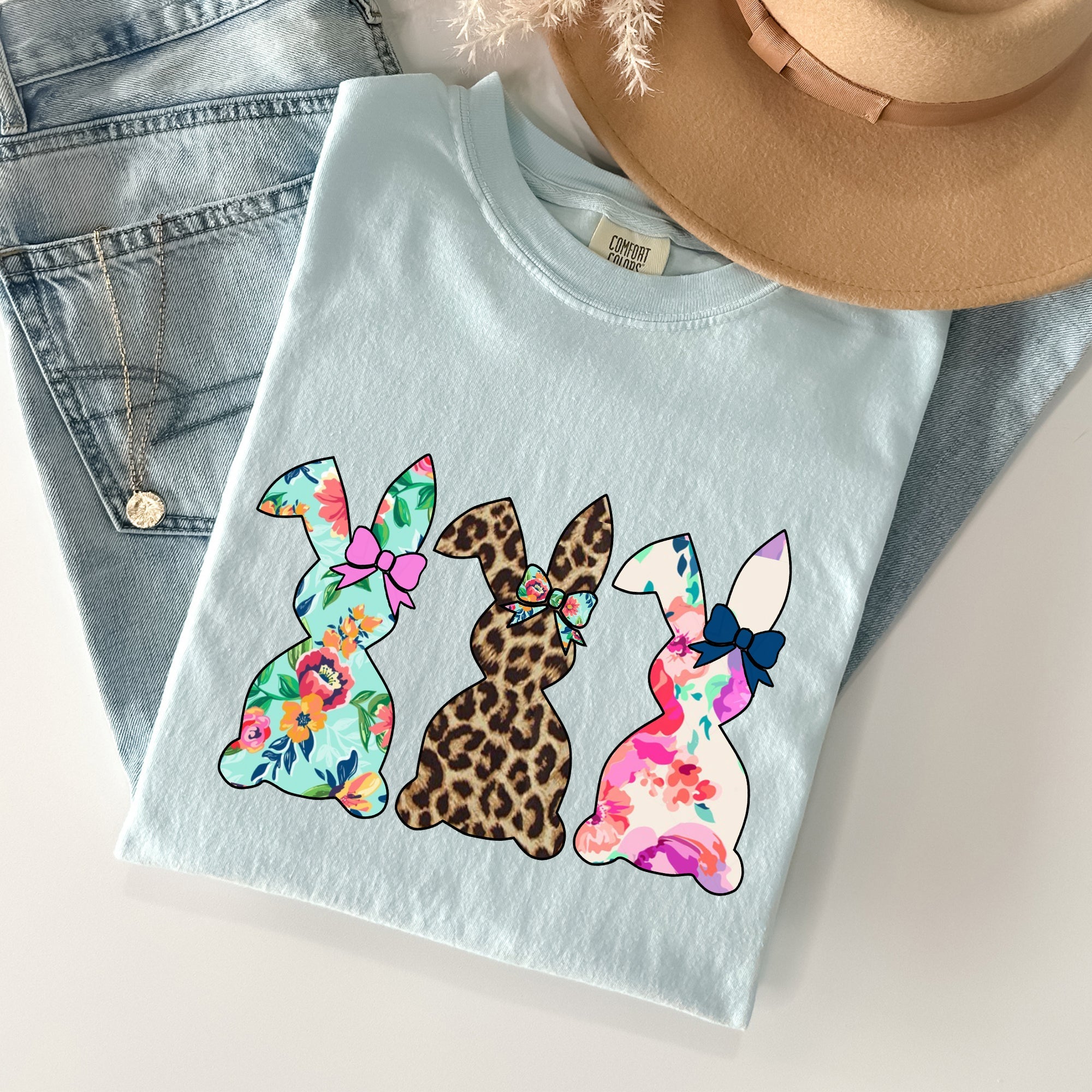 Retro Easter Rabbits Floral Leopard Bunnies Vintage Spring Theme Comfort Colors Tee