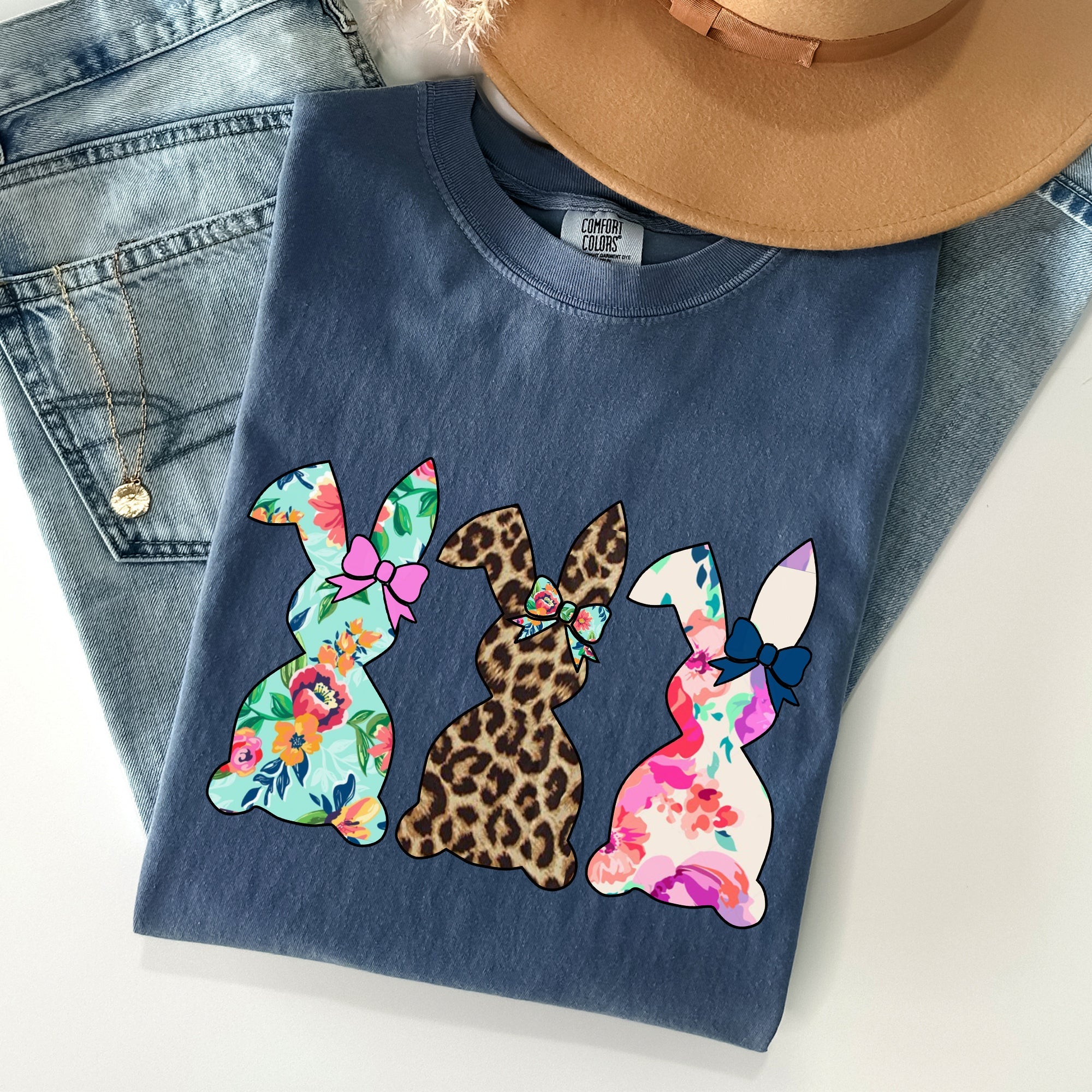 Retro Easter Rabbits Floral Leopard Bunnies Vintage Spring Theme Comfort Colors Tee