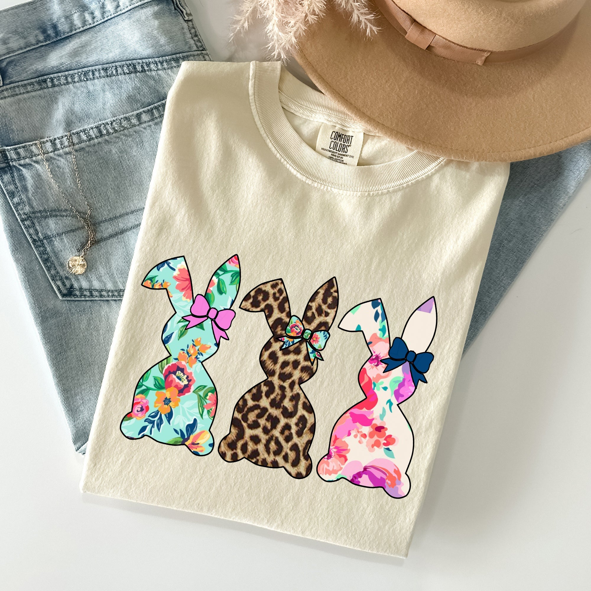 Retro Easter Rabbits Floral Leopard Bunnies Vintage Spring Theme Comfort Colors Tee
