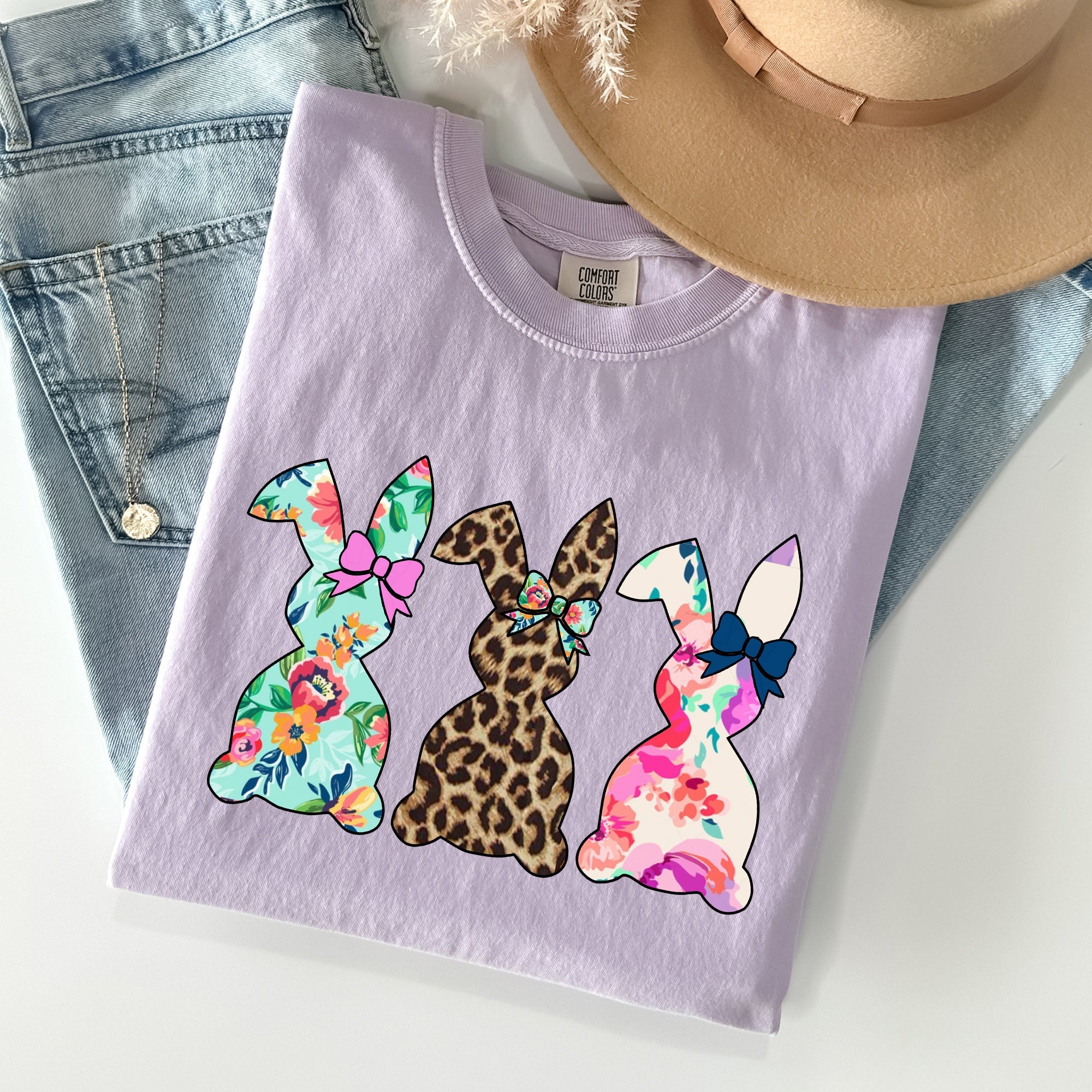 Retro Easter Rabbits Floral Leopard Bunnies Vintage Spring Theme Comfort Colors Tee