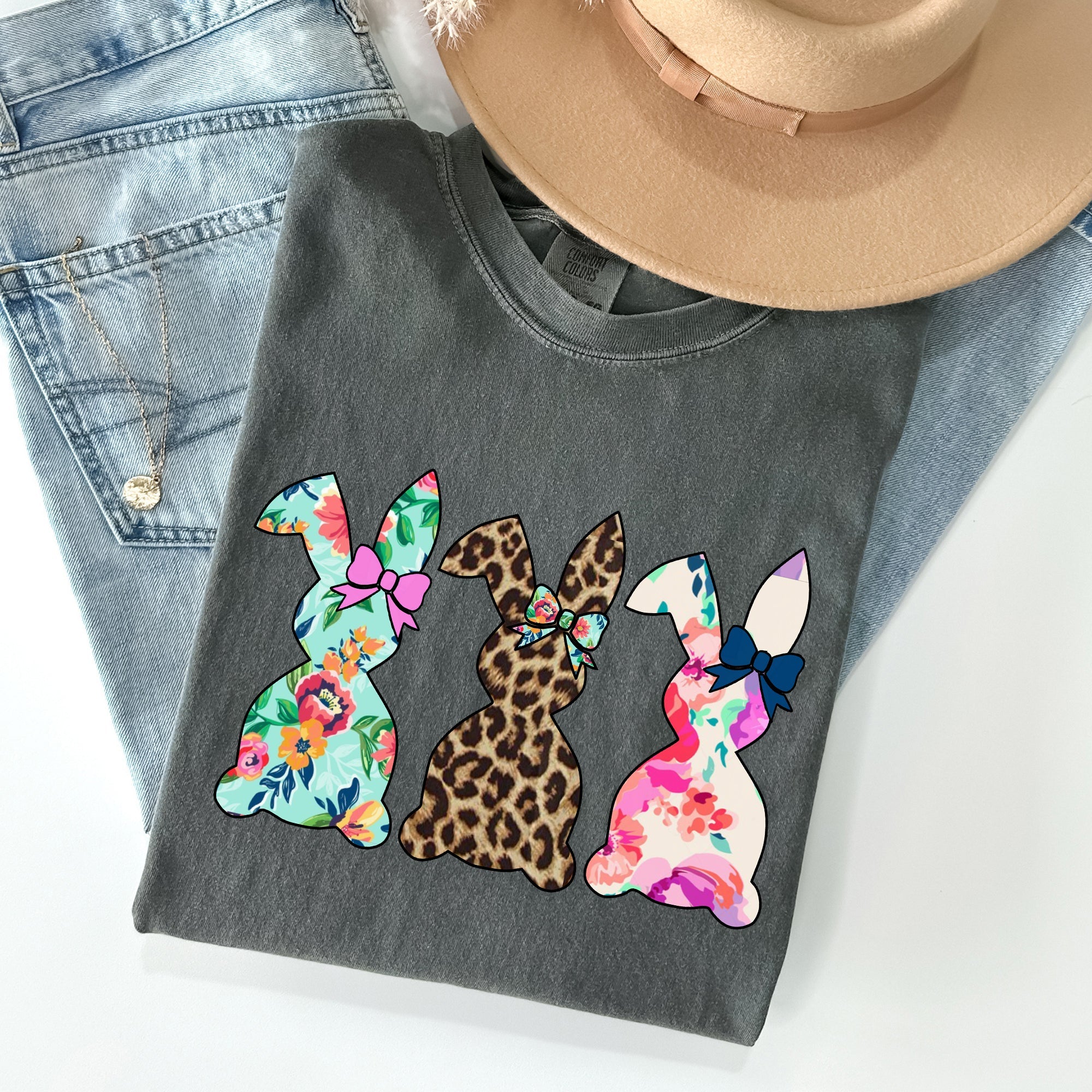 Retro Easter Rabbits Floral Leopard Bunnies Vintage Spring Theme Comfort Colors Tee