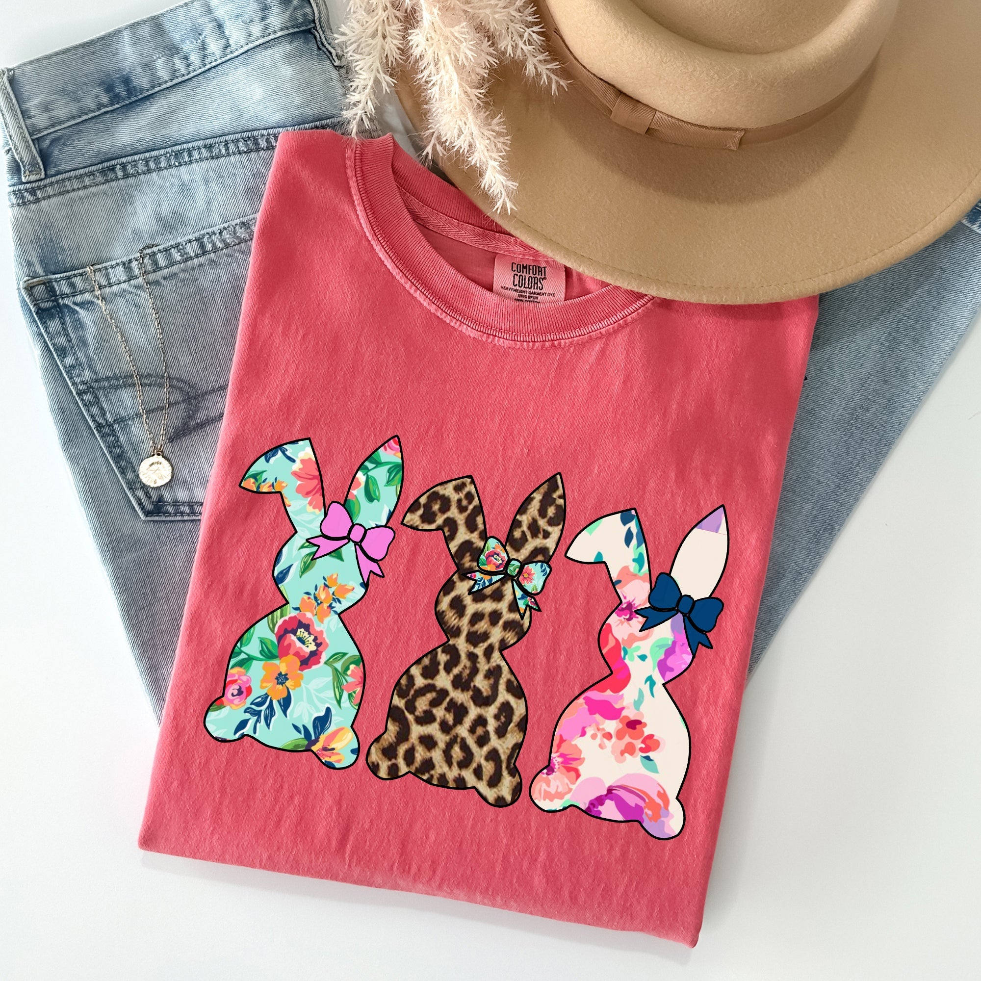 Retro Easter Rabbits Floral Leopard Bunnies Vintage Spring Theme Comfort Colors Tee