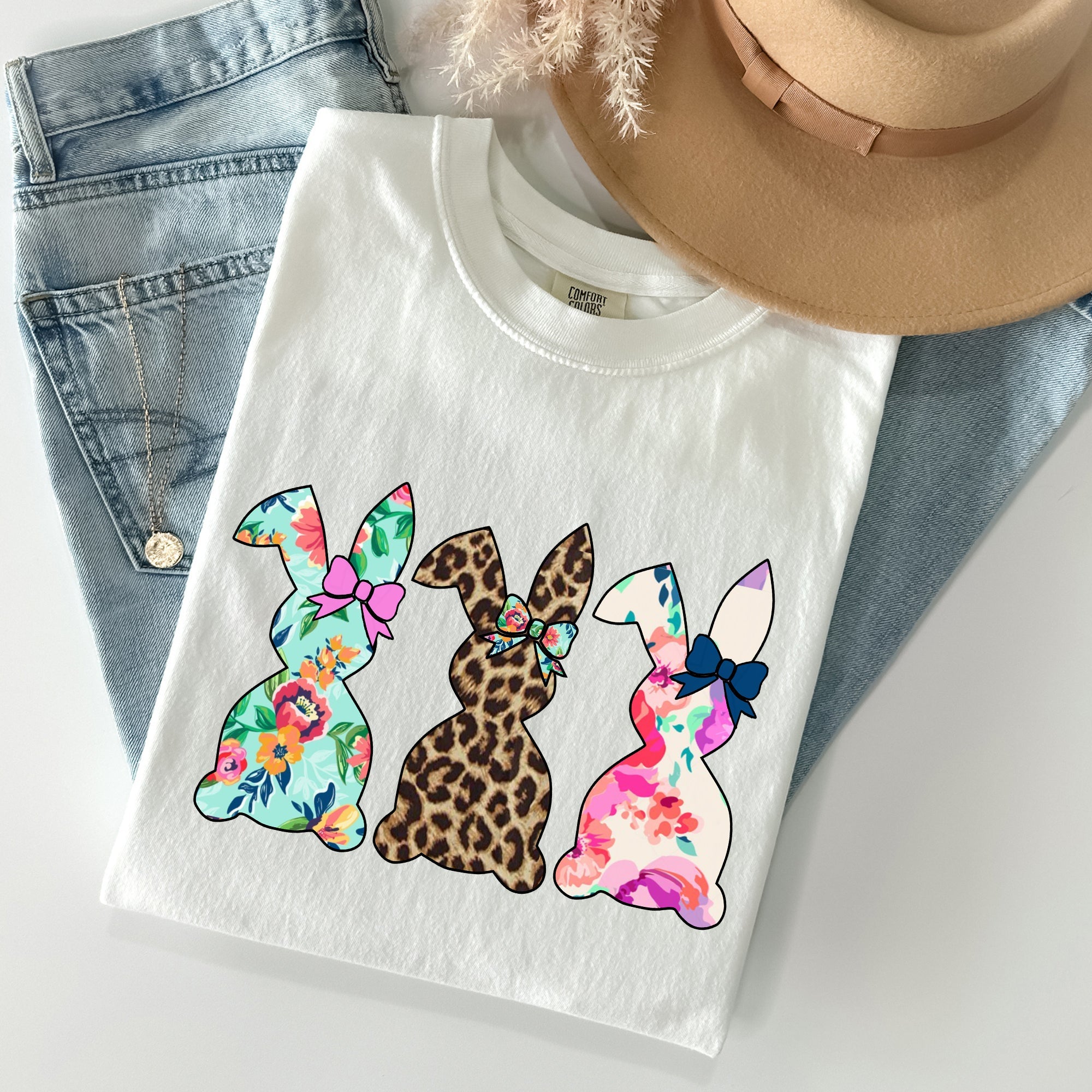 Retro Easter Rabbits Floral Leopard Bunnies Vintage Spring Theme Comfort Colors Tee