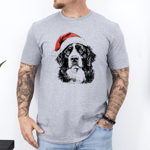 Bernese Mountain Santa Dog Christmas Dog Lover Portrait Holiday Design Comfort Colors Tee