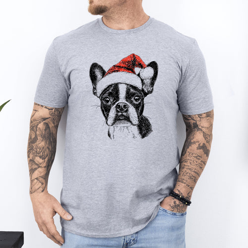 Boston Terrier Santa Christmas Dog Lover Portrait Design For Pet Fans Comfort Colors Tee