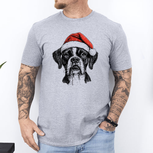 Boxer Santa Christmas Dog Lover Pet Portrait With Festive Paws And Holiday Spirit Comfort Colors Tee
