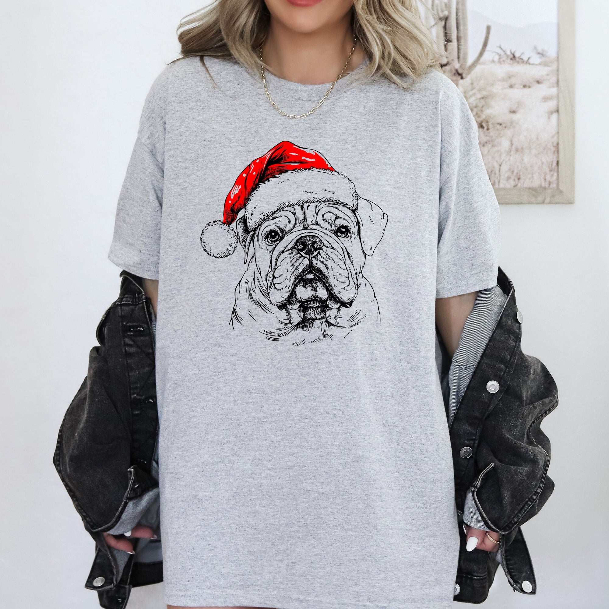 English Bulldog Santa Christmas Dog Lover Pet Graphic Design Edition Comfort Colors Tee
