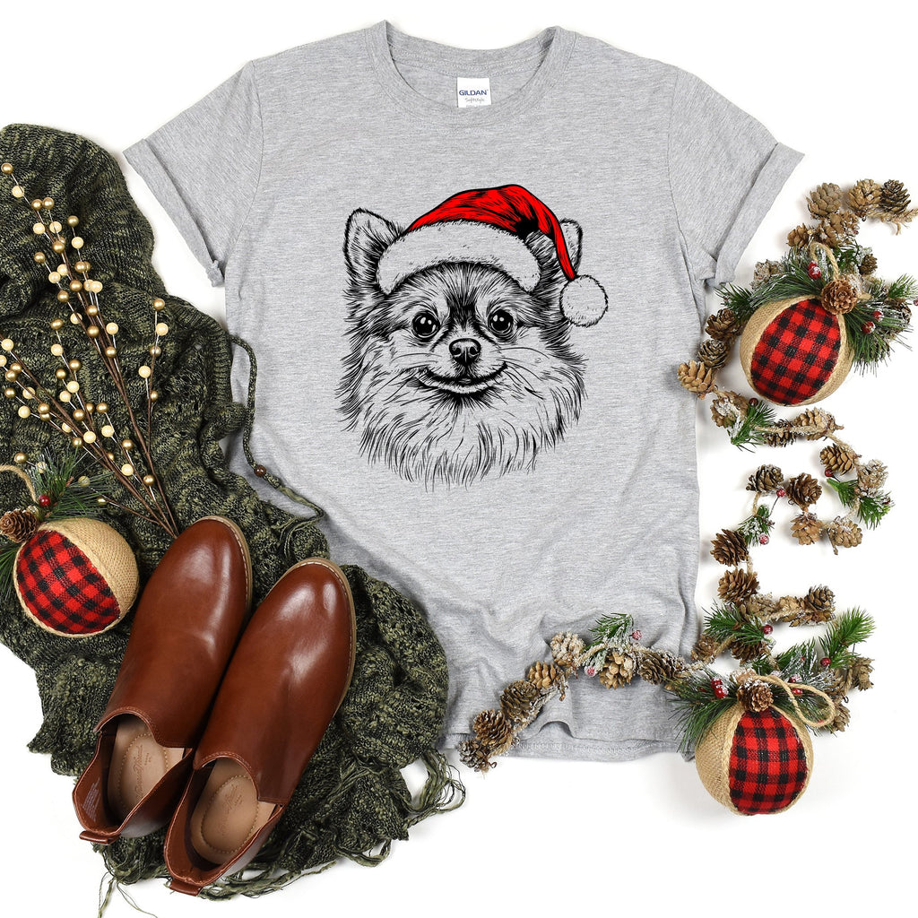 Pomeranian Santa Christmas Dog Lover Pet Portrait Whimsical Seasonal Edition Comfort Colors Tee