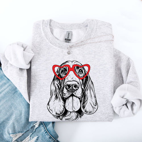 Basset Hound Valentine's Day Dog Breed Lover Edition Premium Cozy Fleece Sweatshirt