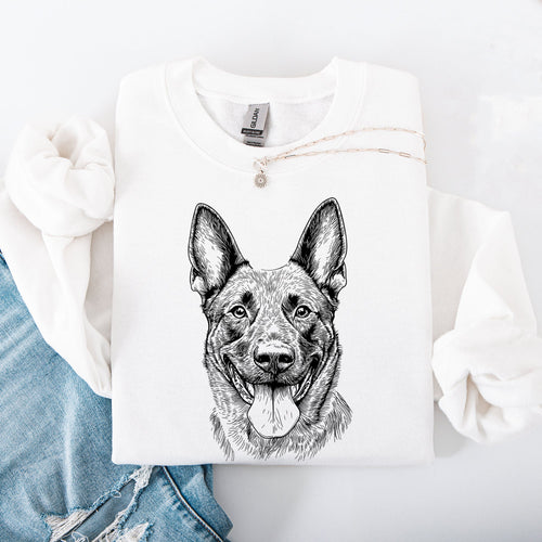 Belgian Malinois Dog Breed Portrait With Silhouette And Paw Print Accents Sweatshirt
