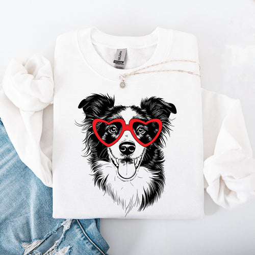 Border Collie Valentine's Heartfelt Portrait For Dog Lovers And Pet Parents Everywhere Sweatshirt