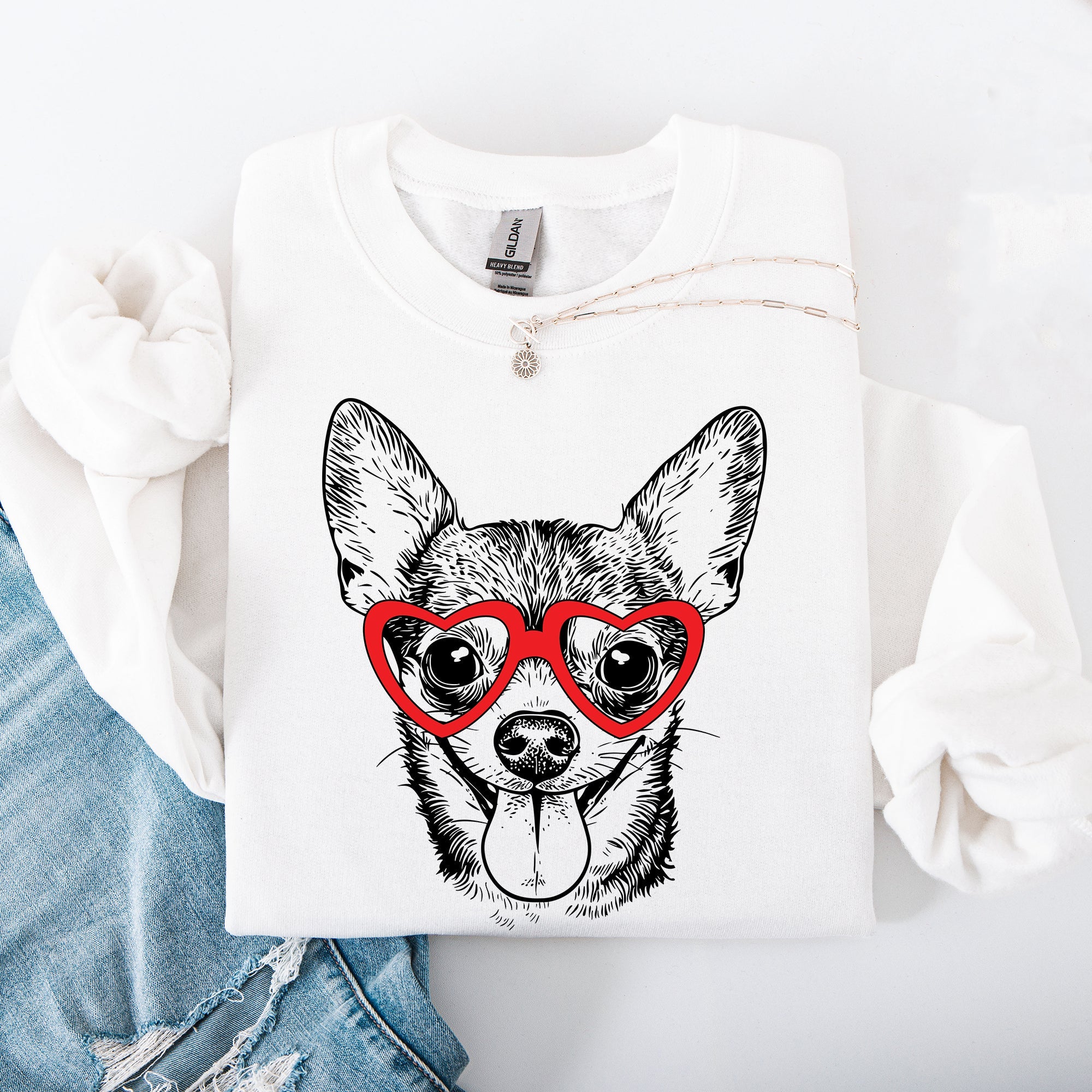 Chihuahua Valentine's Portrait And Paw Print Love Theme Forever Family Keepsake Sweatshirt