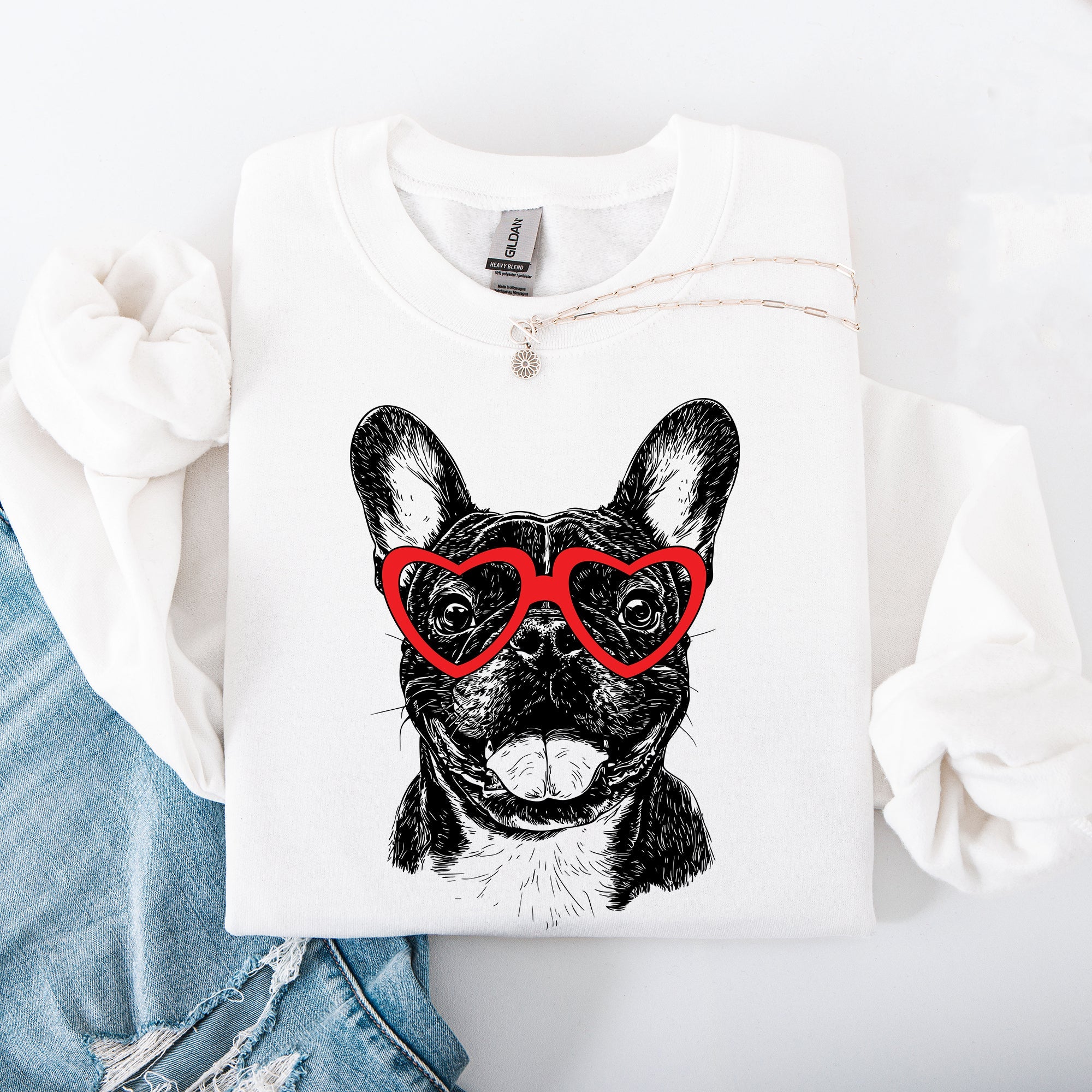 Frenchie Valentine Bulldog Lovers Heart Design For Dog Parents Cozy Seasonal Sweatshirt