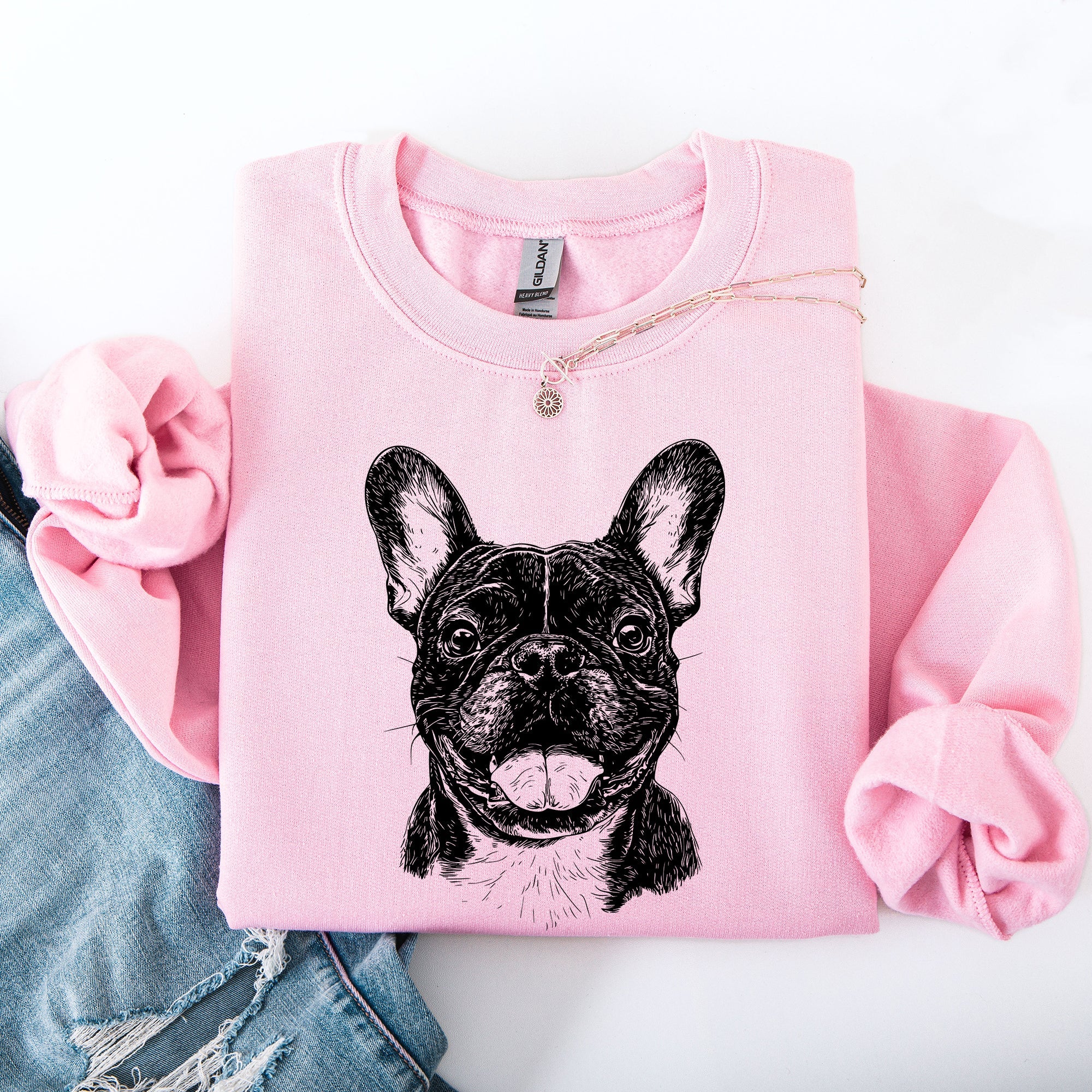 French Bulldog Lover Heartbeat Portrait Frenchie Pet Dog Breed Graphic Sweatshirt