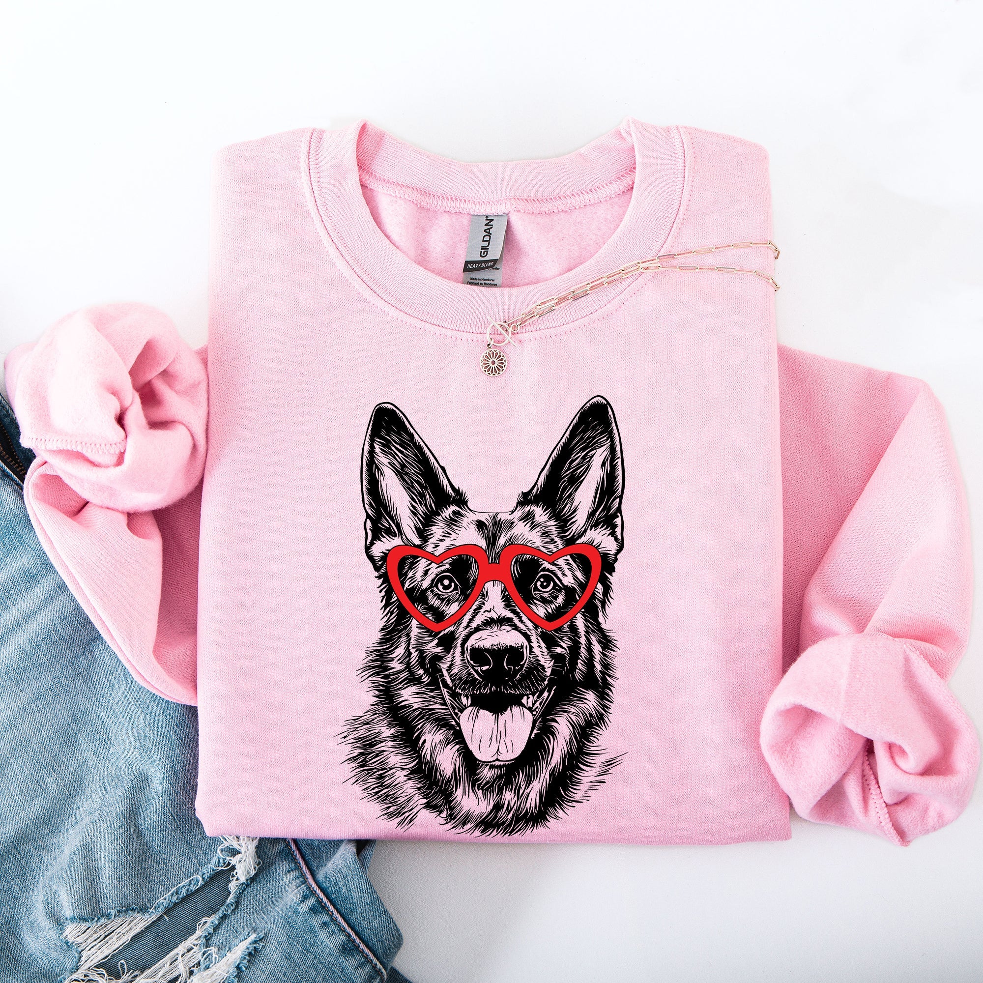 German Shepherd Valentine Ornaments and Paw Prints Love Story for Dog Lovers Sweatshirt