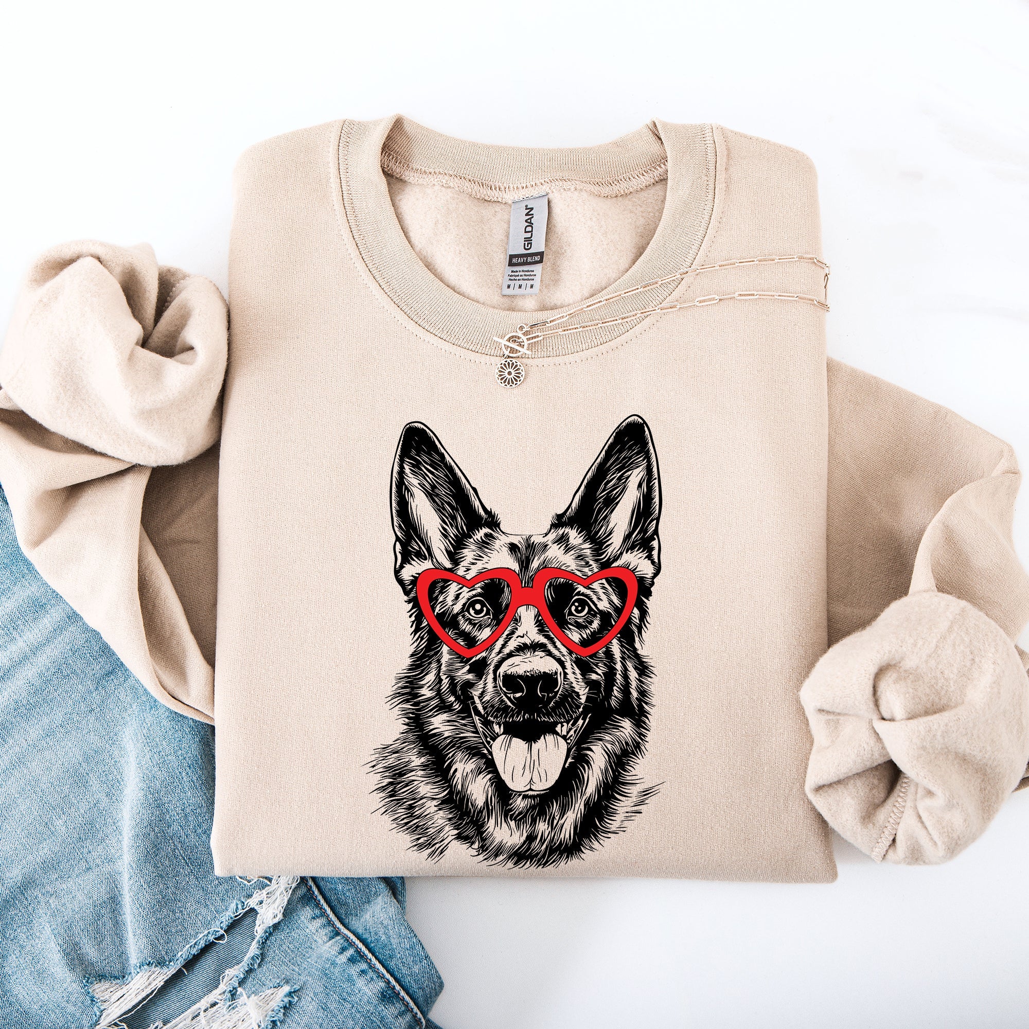 German Shepherd Valentine Ornaments and Paw Prints Love Story for Dog Lovers Sweatshirt