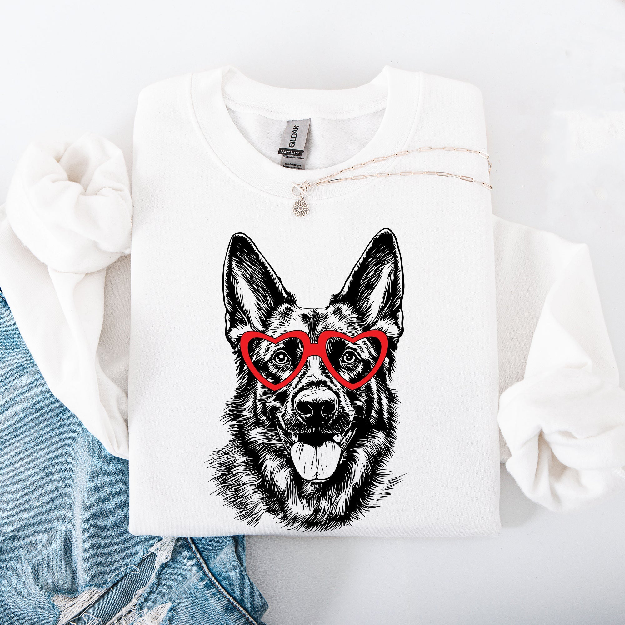 German Shepherd Valentine Ornaments and Paw Prints Love Story for Dog Lovers Sweatshirt