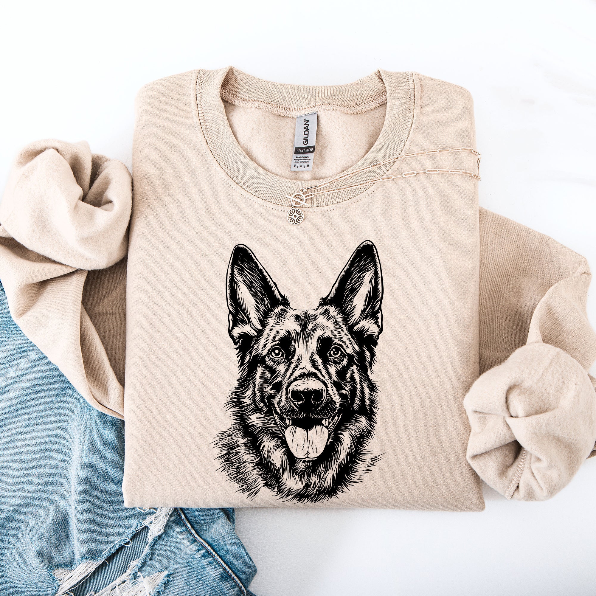 German Shepherd Pet Dog Breed Graphic Illustration Canine Lovers Premium Cotton Blend Sweatshirt