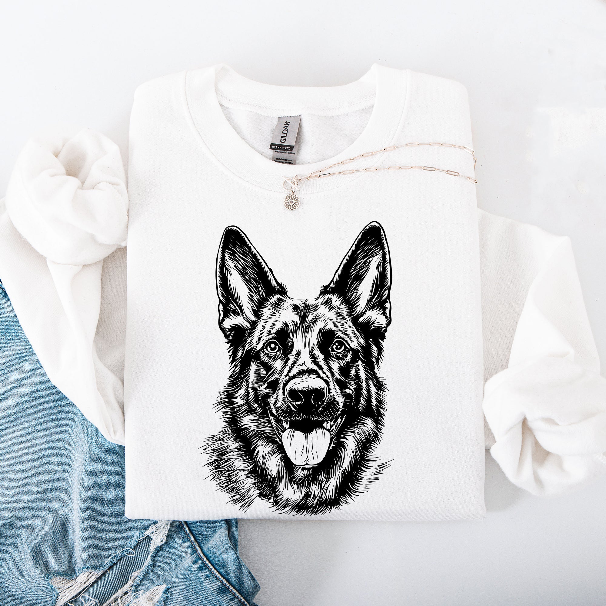 German Shepherd Pet Dog Breed Graphic Illustration Canine Lovers Premium Cotton Blend Sweatshirt