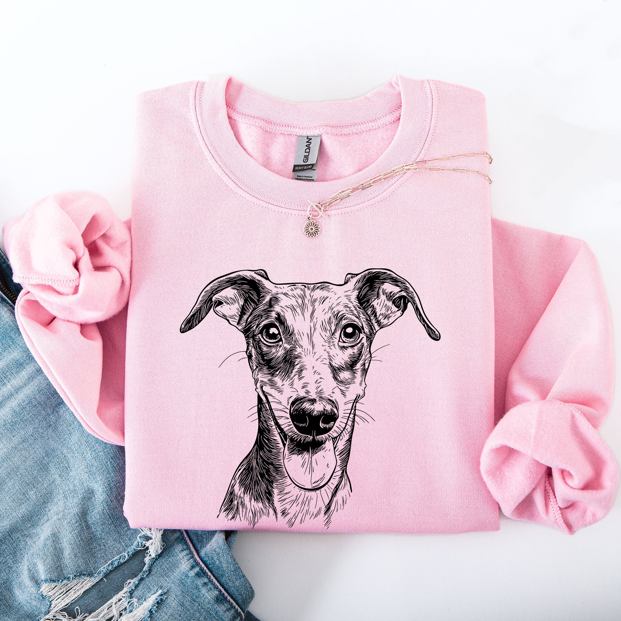 Greyhound Lover Pet Breed Silhouette With Paw Prints And Heartbeat Accent Sweatshirt