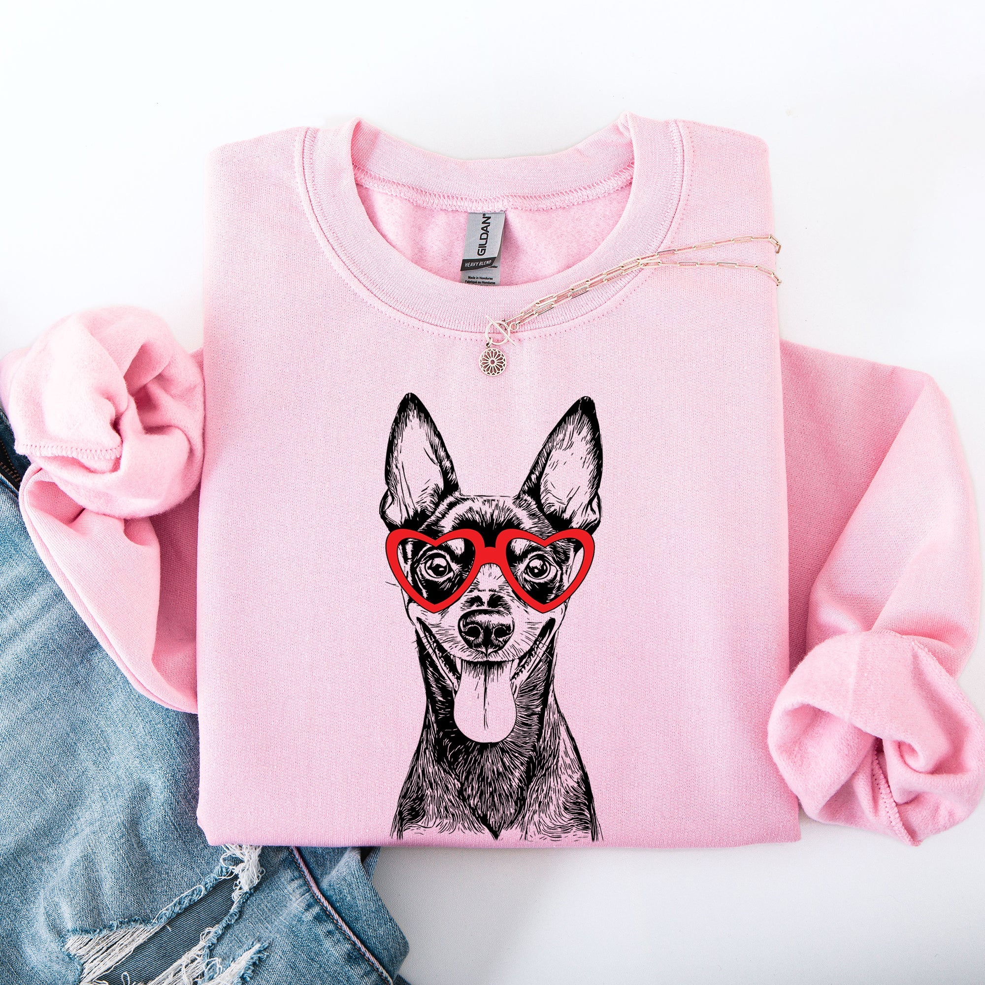 Miniature Pinscher Min Pin Valentine Dog Lover Cozy Fleece Premium Quality Sweatshirt