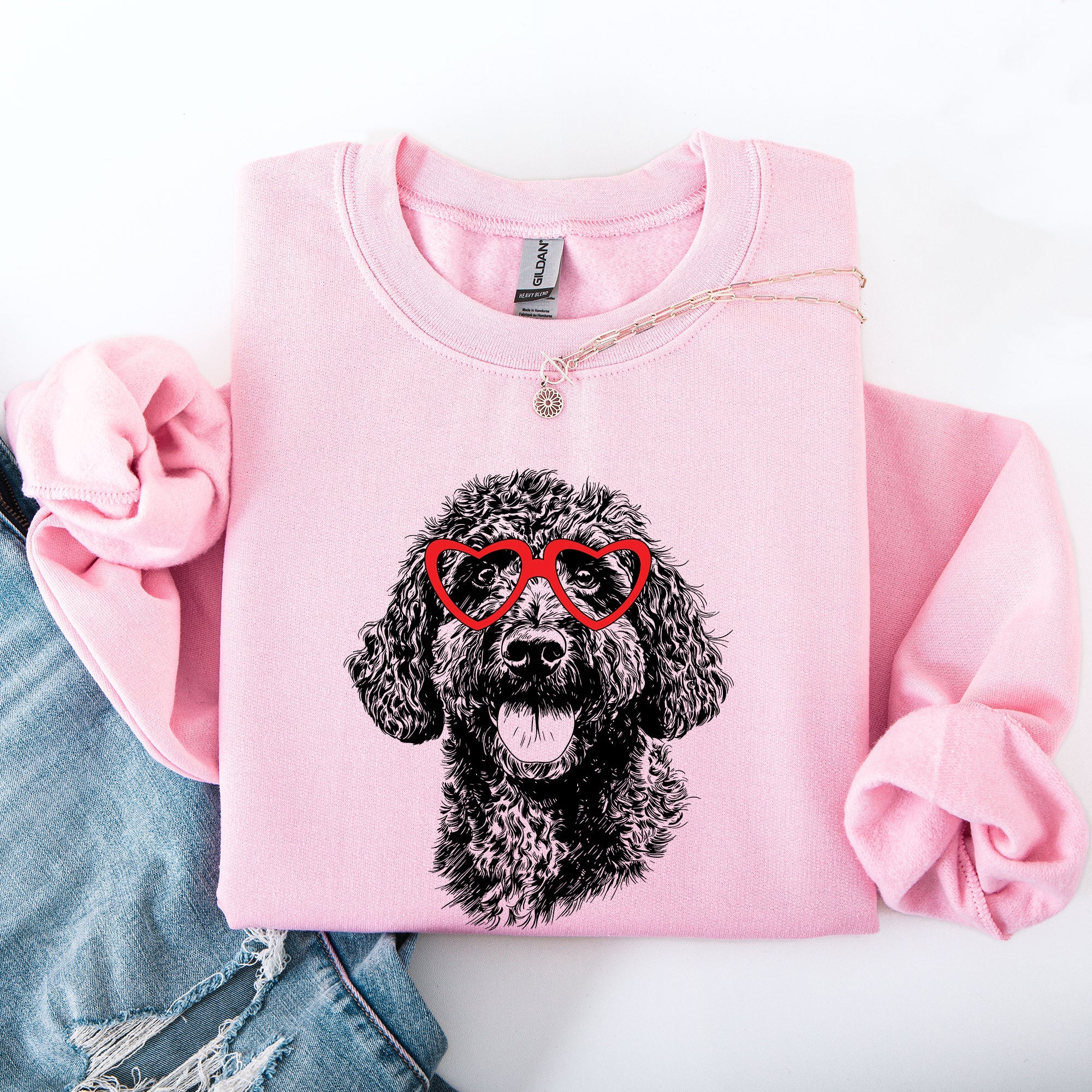 Portuguese Water Dog Valentine Heartbeat Paw Print Portrait for Dog Lovers Sweatshirt