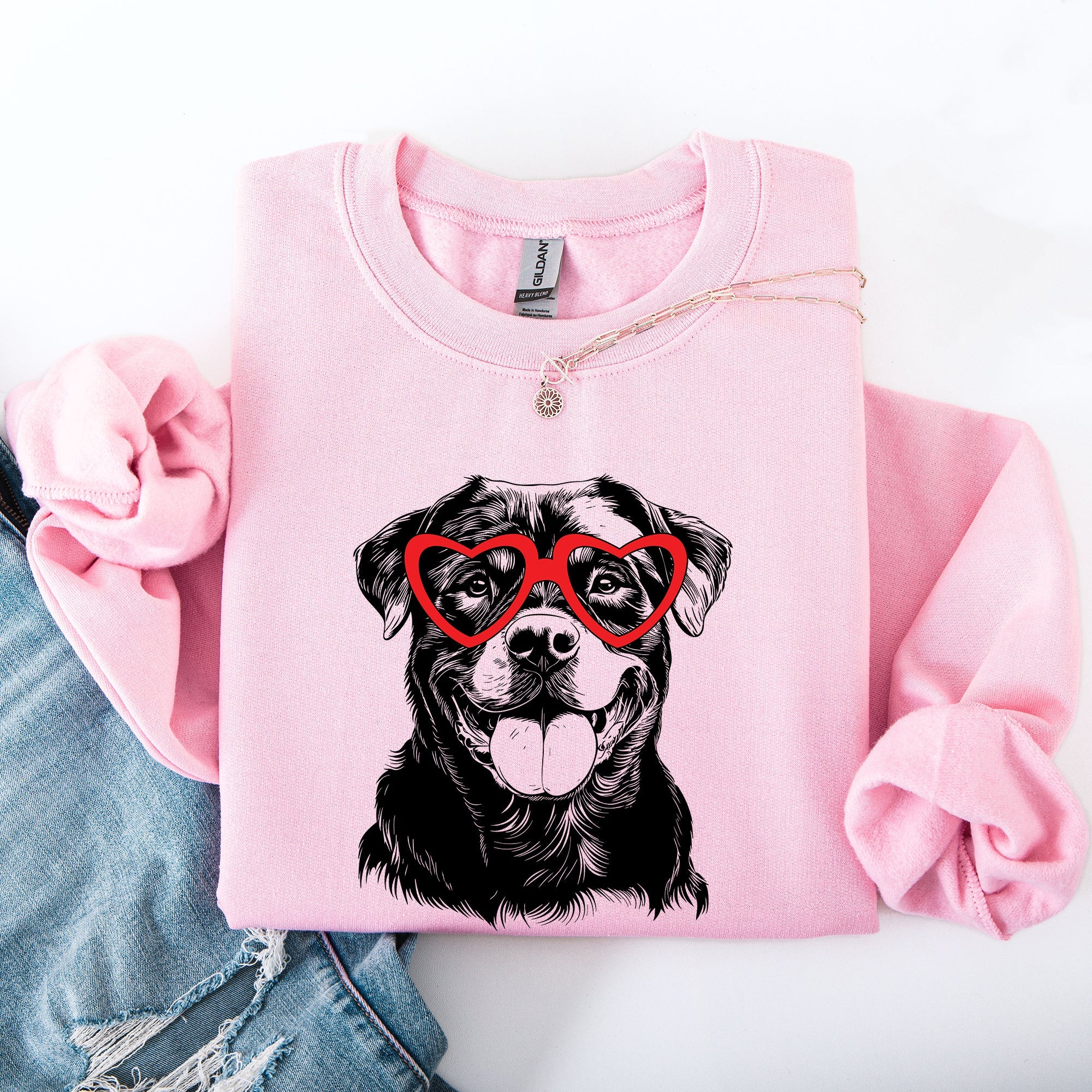 Rottweiler Valentine Heartbeat Paw Print Design for Pet Lovers Exclusive Edition Sweatshirt