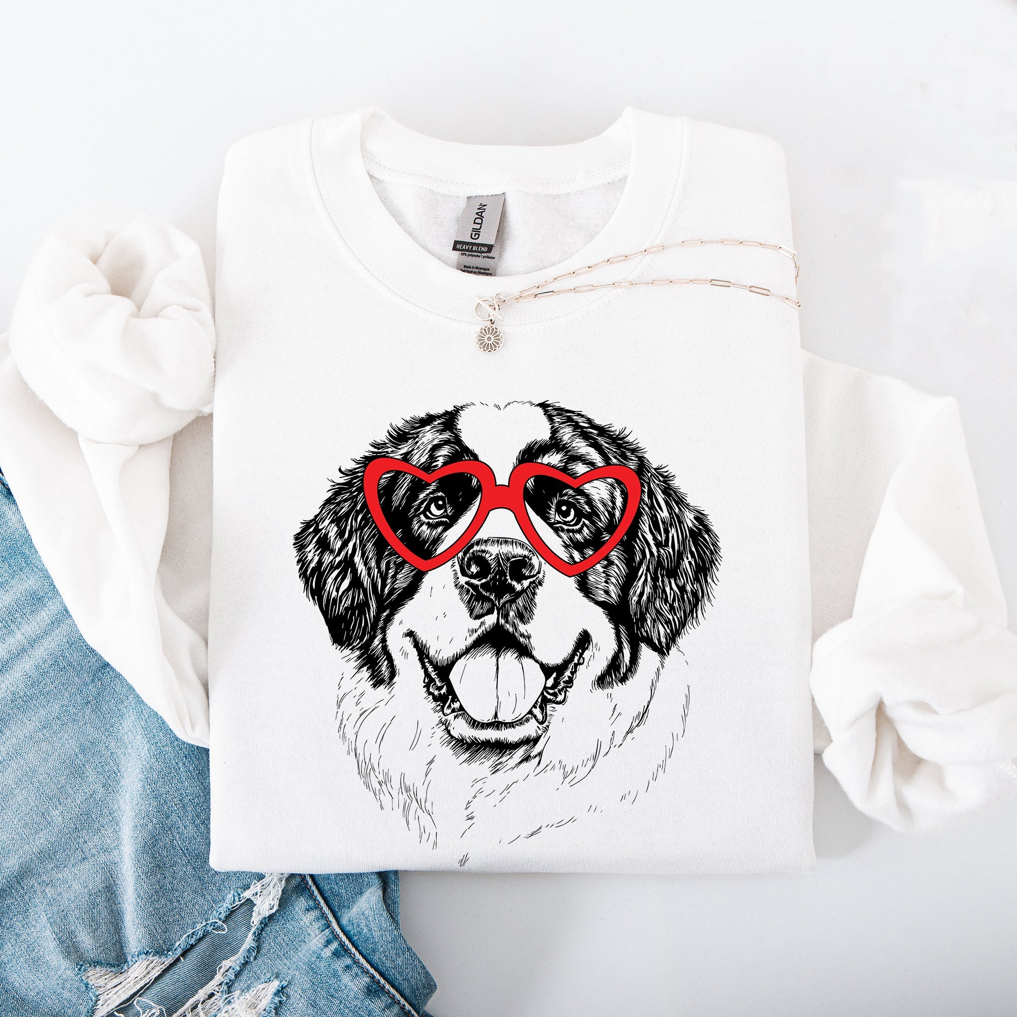 Saint Bernard Valentine Day Love Print For Pet Lovers And Dog Breed Enthusiasts Sweatshirt