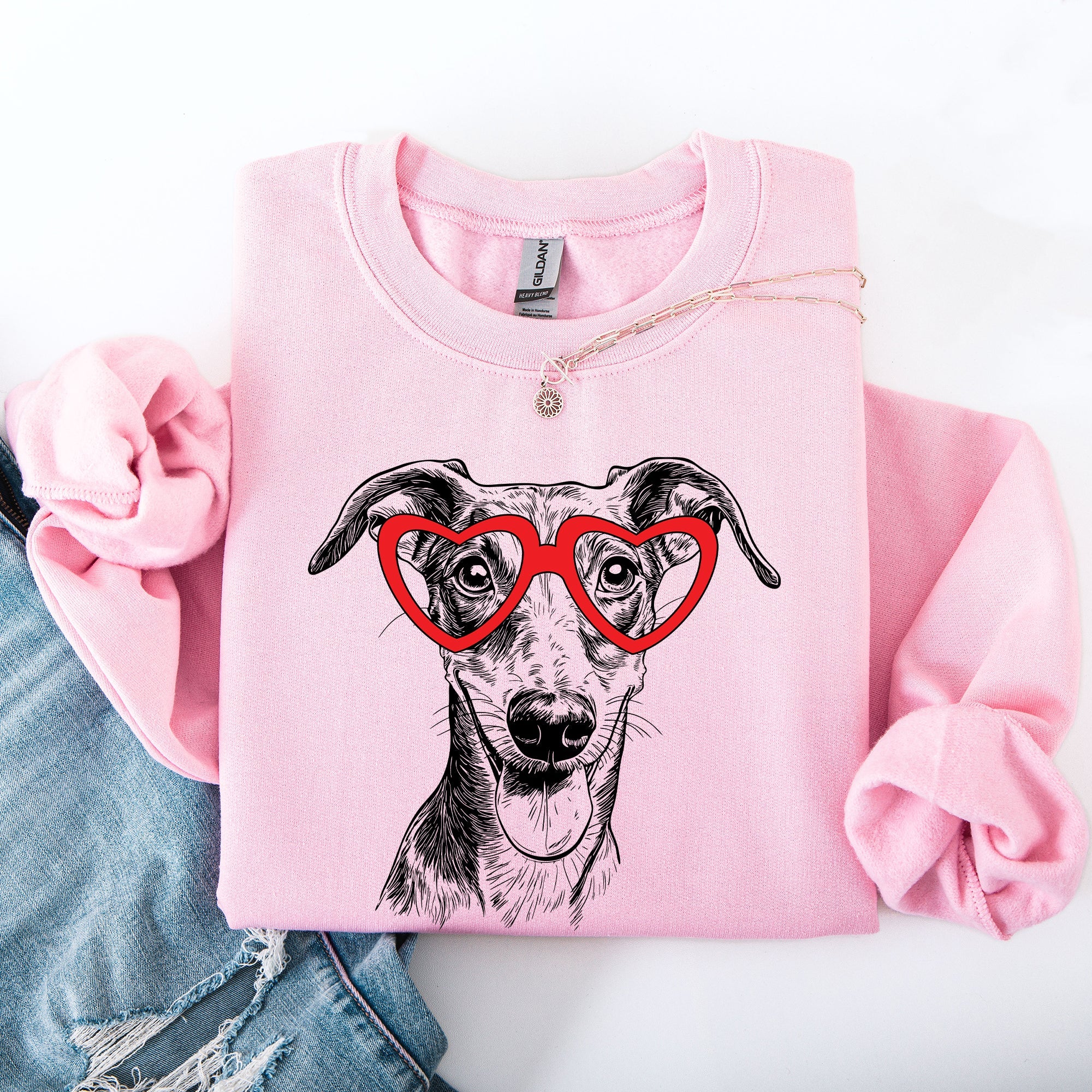 Whippet Valentine Pet Lover Portrait In Soft Cotton And Cozy Fleece Graphic Sweatshirt