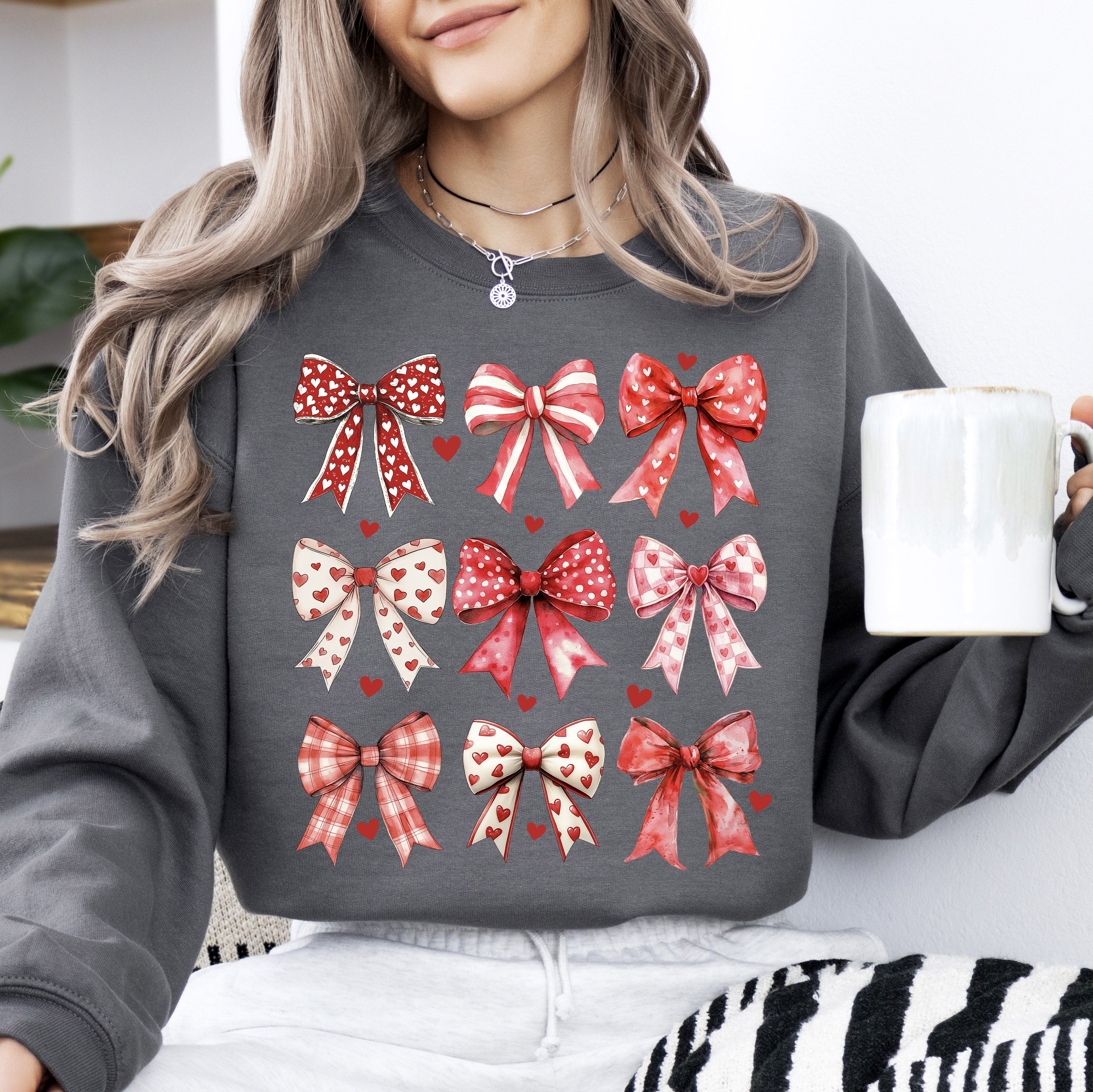 Retro Bows, Ribbons, Coquette, Valentine's Day, Love Festive Cozy Print Collection Sweatshirt