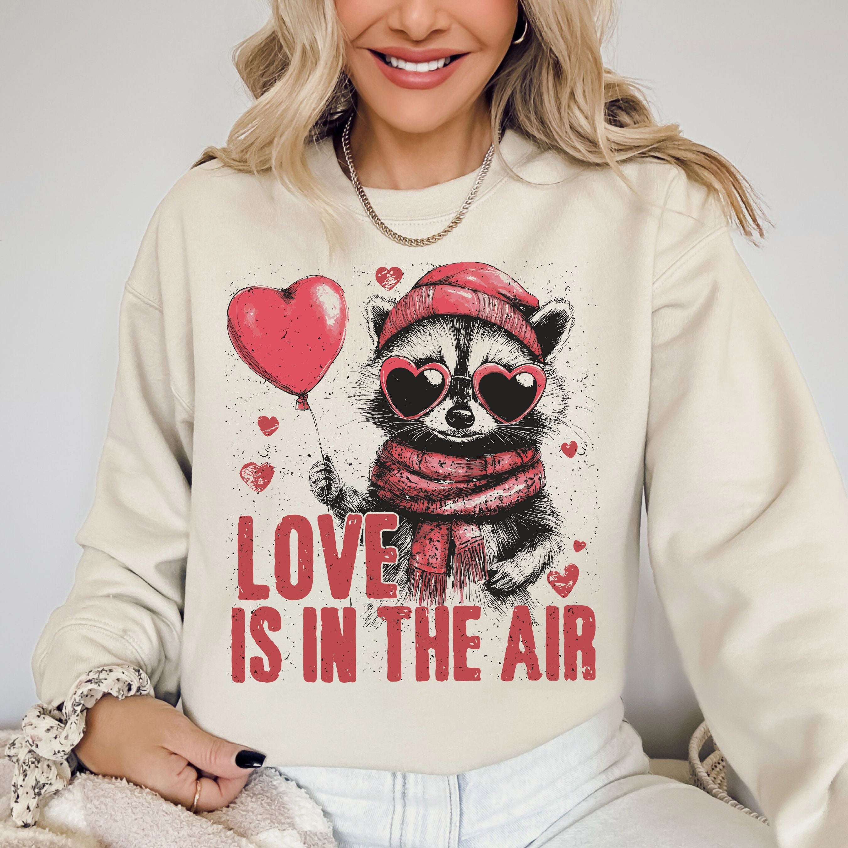 Love Is In The Air Raccoon Lover Valentine's Day Cozy Ultra Soft Warm Graphic Sweatshirt