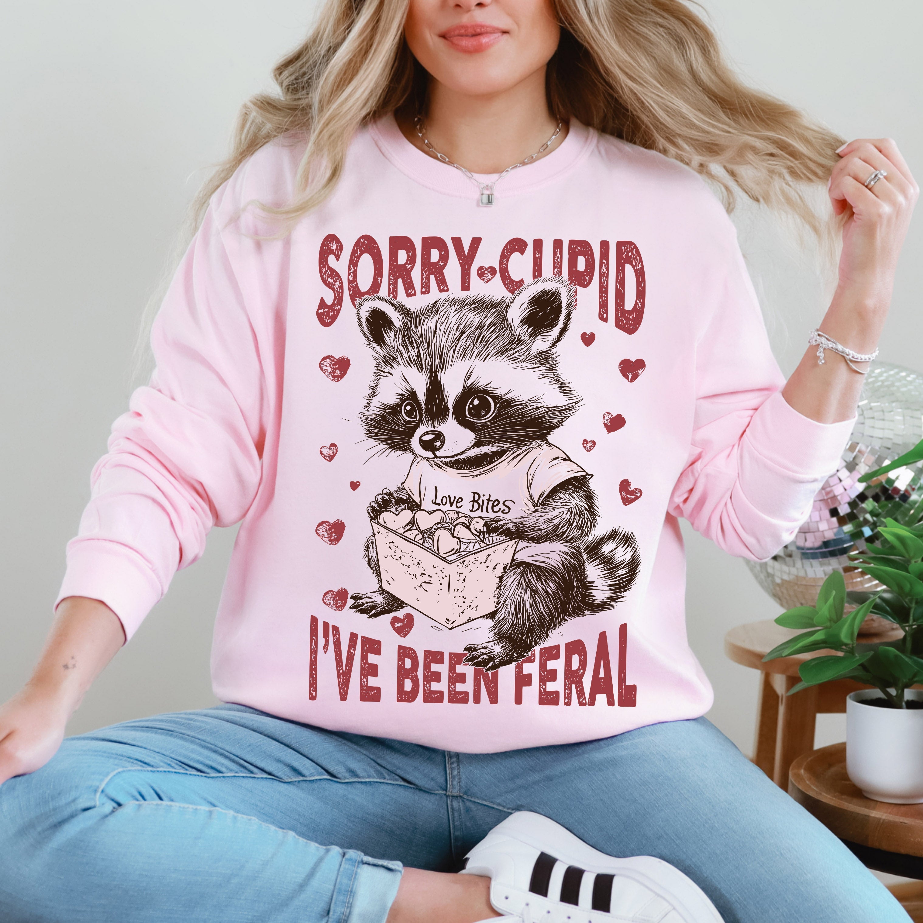Sorry Cupid I've Been Feral Raccoon Love Bites Valentine's Day Love Cozy Sweatshirt