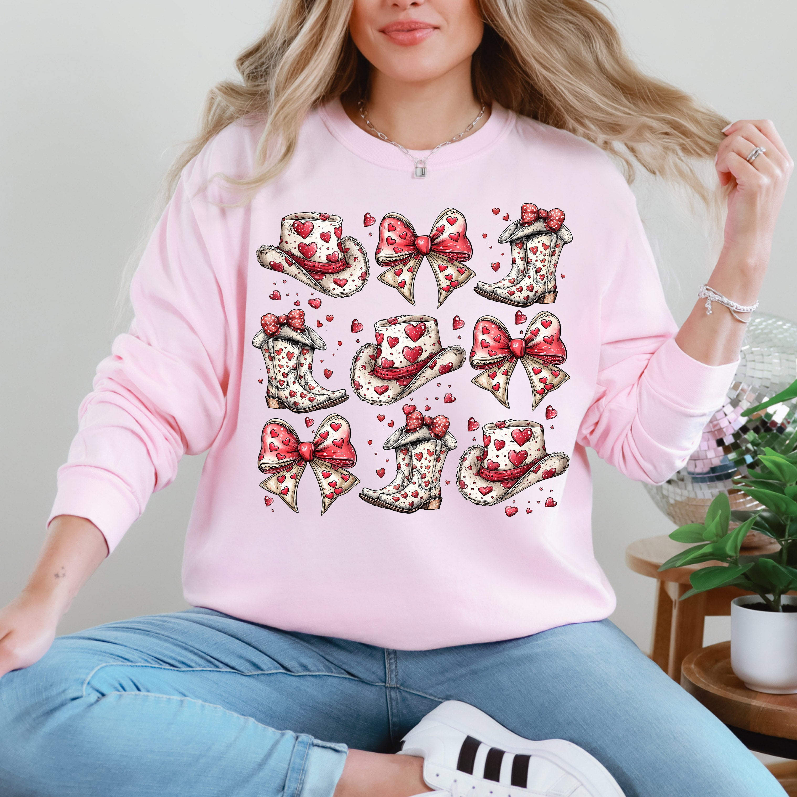 Western Hats Boots Country Cowgirl Valentine's Day Love Graphic Design Collection Edition Sweatshirt