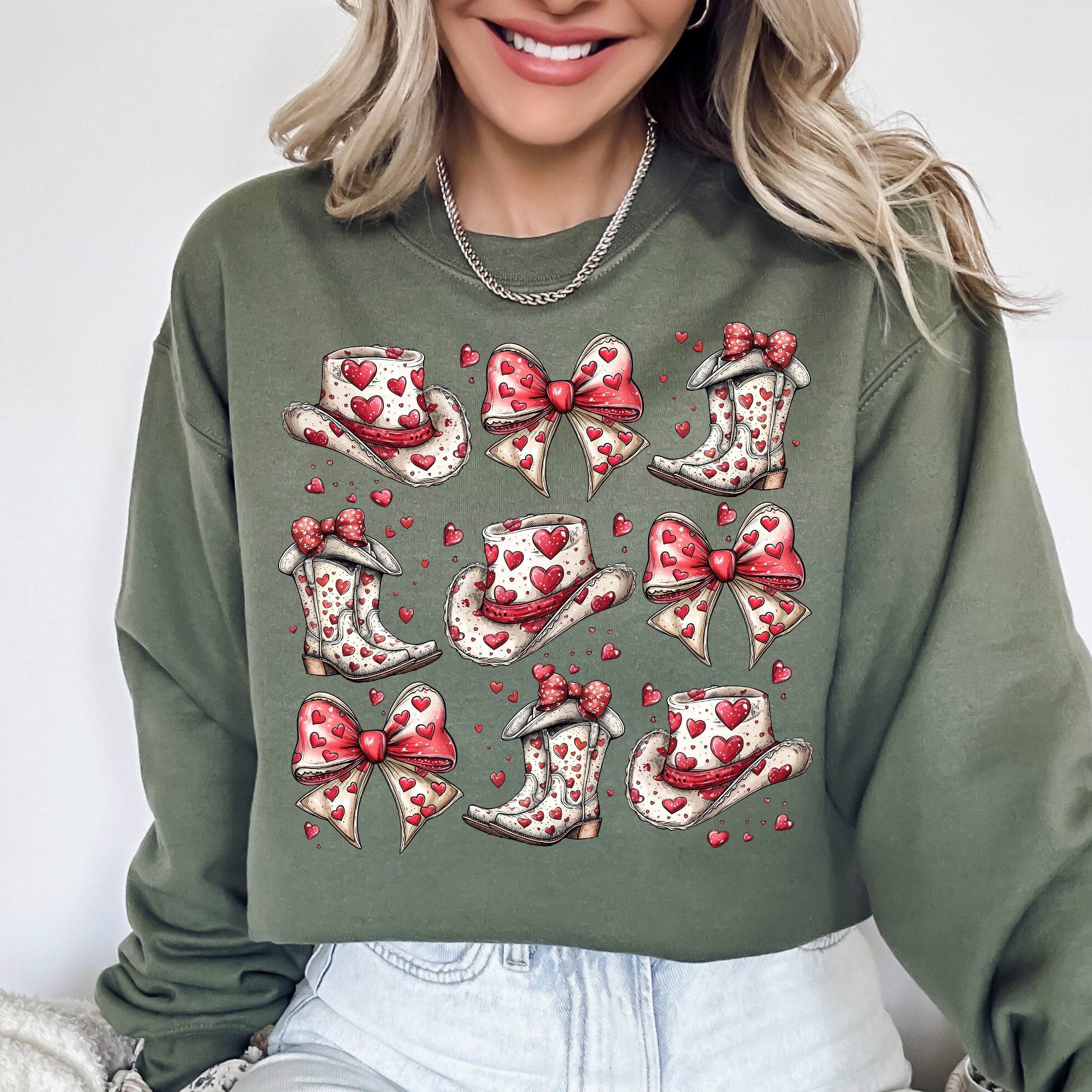 Western Hats Boots Country Cowgirl Valentine's Day Love Graphic Design Collection Edition Sweatshirt