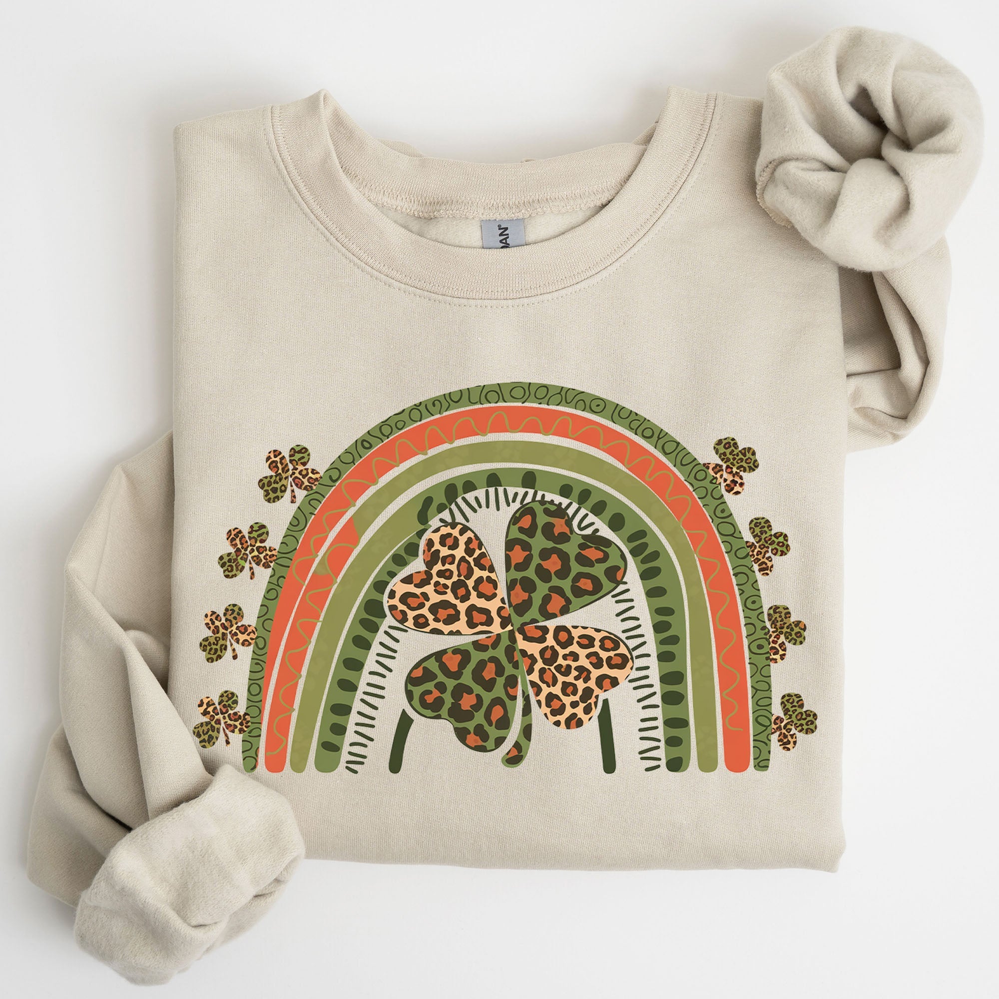 Leopard Rainbow Shamrock St Patrick's Day Clover Lucky Irish Lucky Charm Sweatshirt
