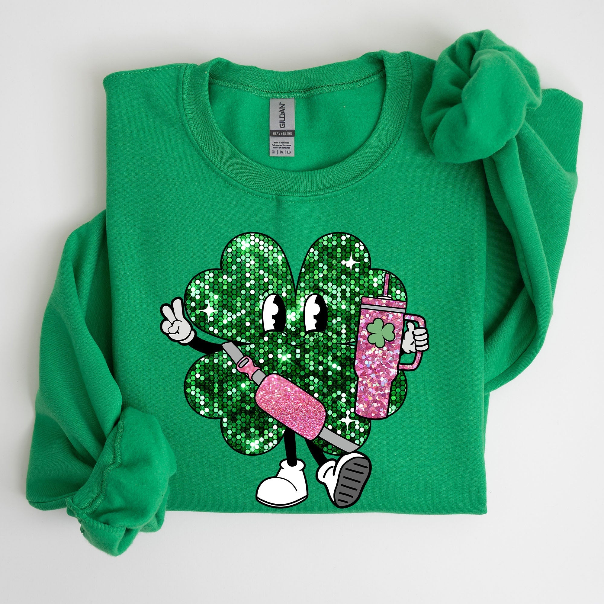 Sparkle Shamrock Faux Glitter Tumbler Clover Irish Lucky Charm St Patrick's Day Sweatshirt