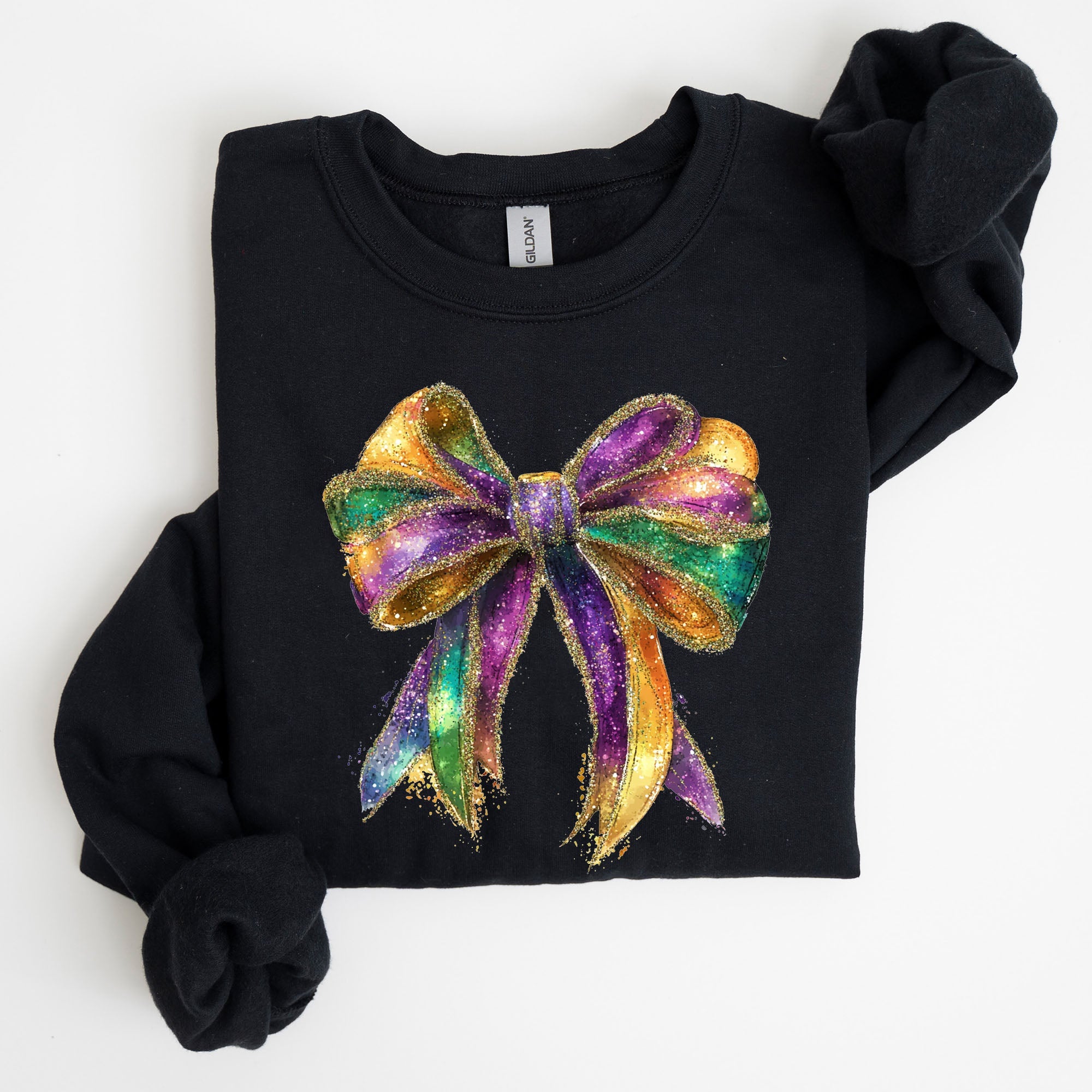 Mardi Gras Bow Coquette Carnival Fleur de Lis Fat Tuesday Parade Celebration Sweatshirt
