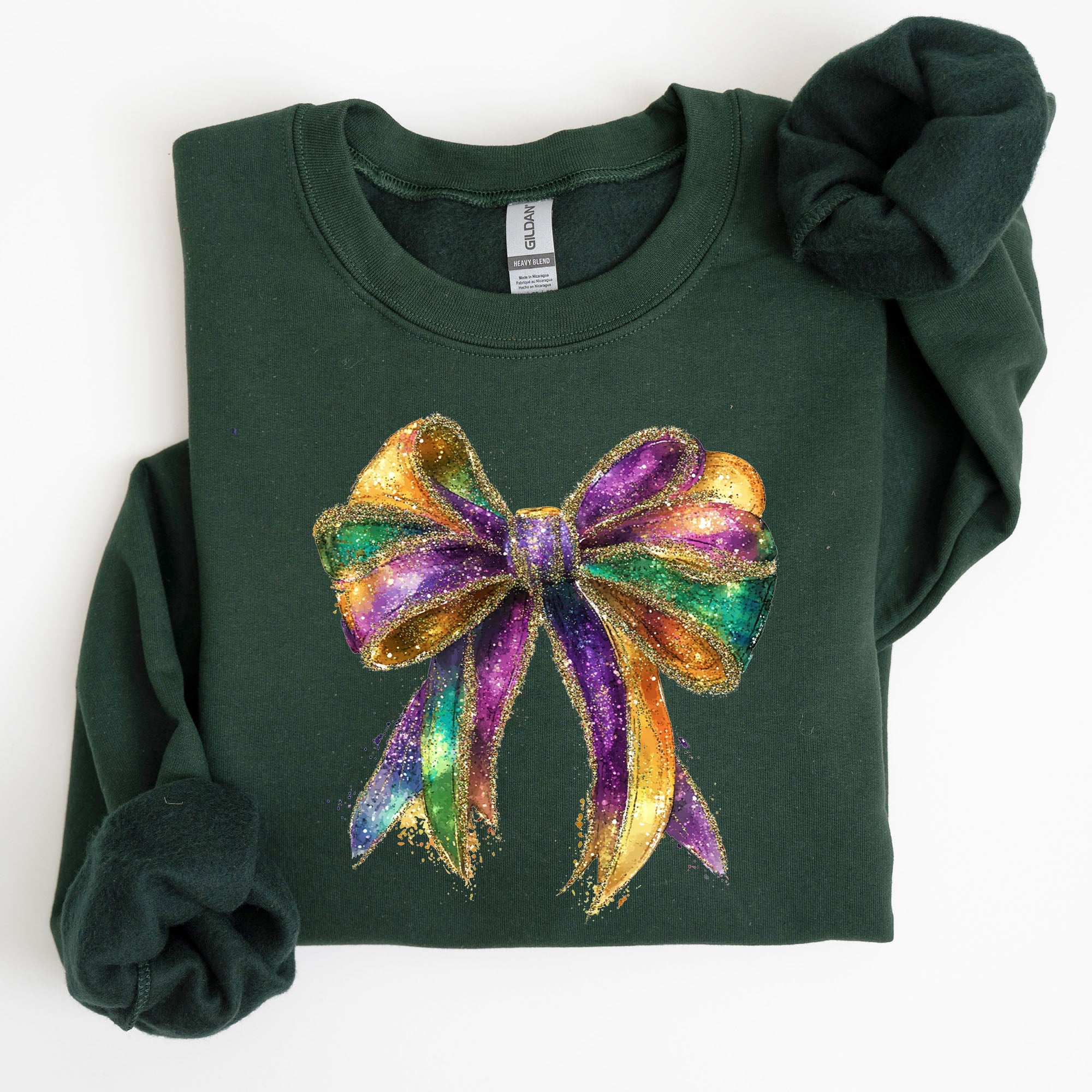 Mardi Gras Bow Coquette Carnival Fleur de Lis Fat Tuesday Parade Celebration Sweatshirt