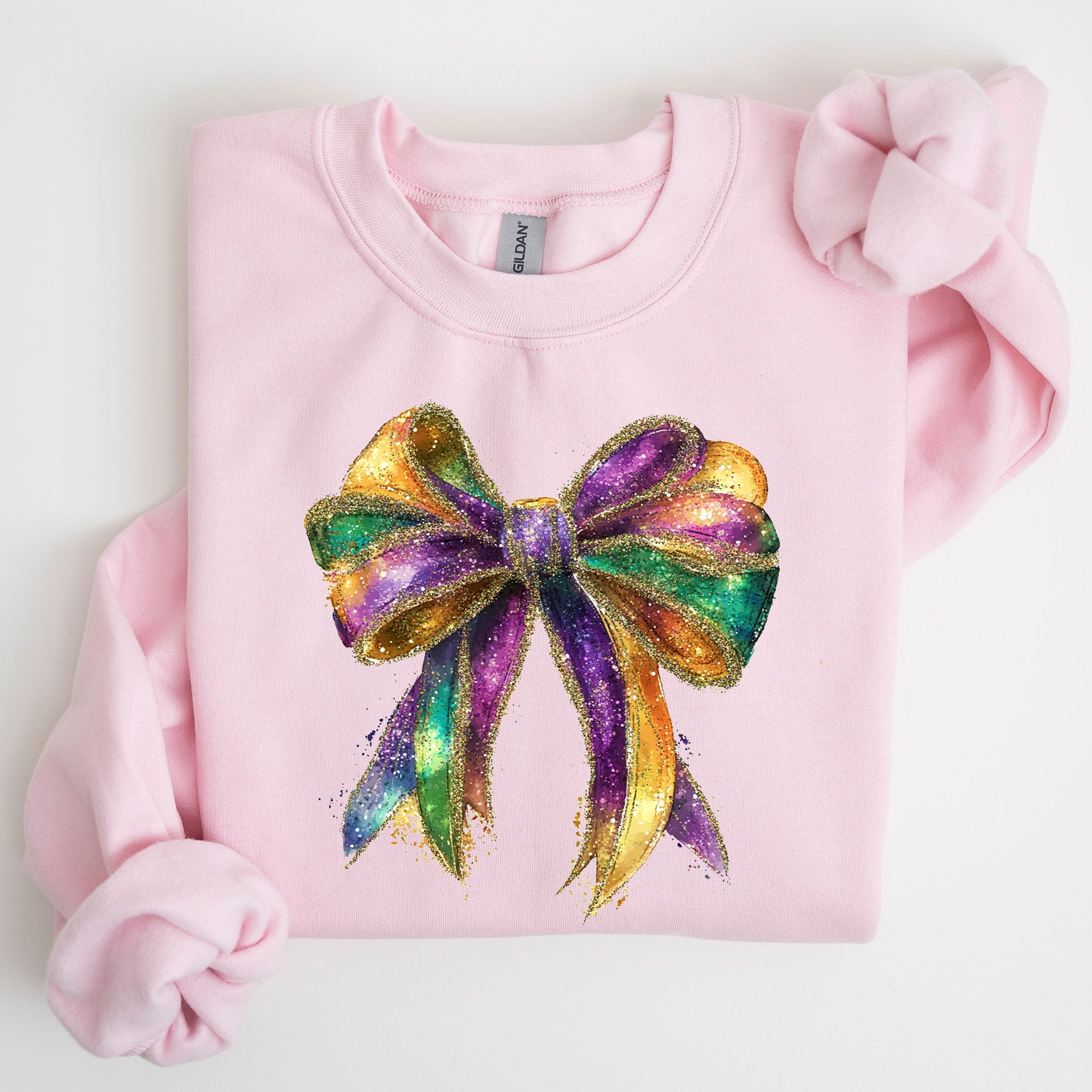 Mardi Gras Bow Coquette Carnival Fleur de Lis Fat Tuesday Parade Celebration Sweatshirt