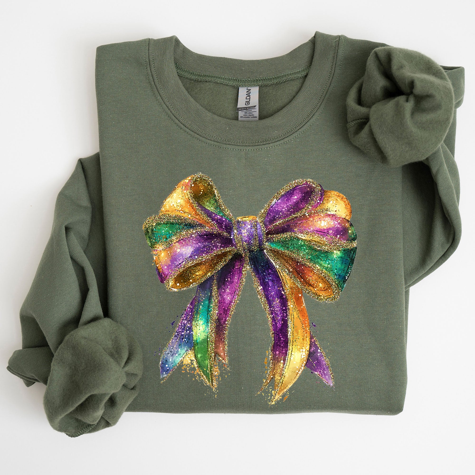 Mardi Gras Bow Coquette Carnival Fleur de Lis Fat Tuesday Parade Celebration Sweatshirt