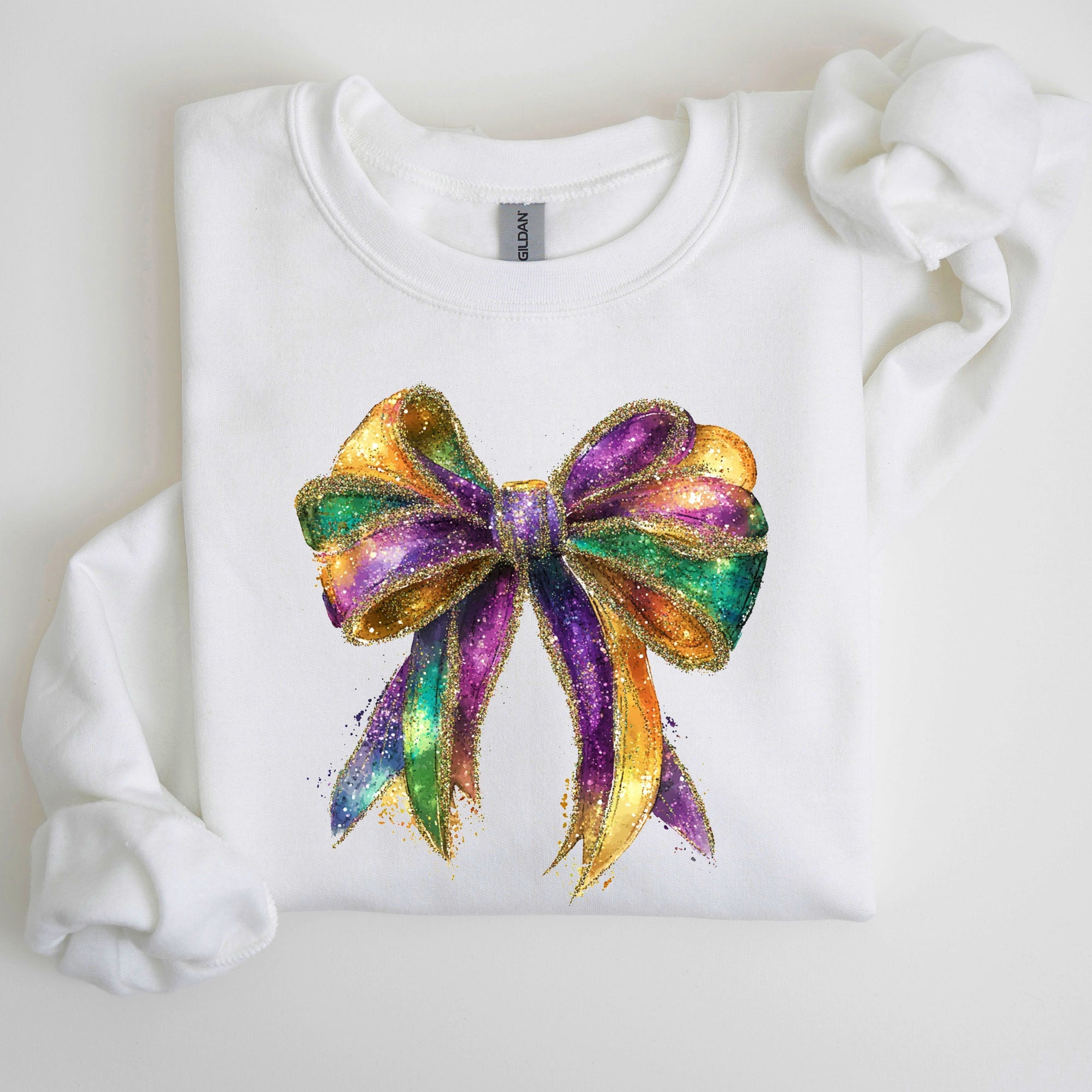 Mardi Gras Bow Coquette Carnival Fleur de Lis Fat Tuesday Parade Celebration Sweatshirt