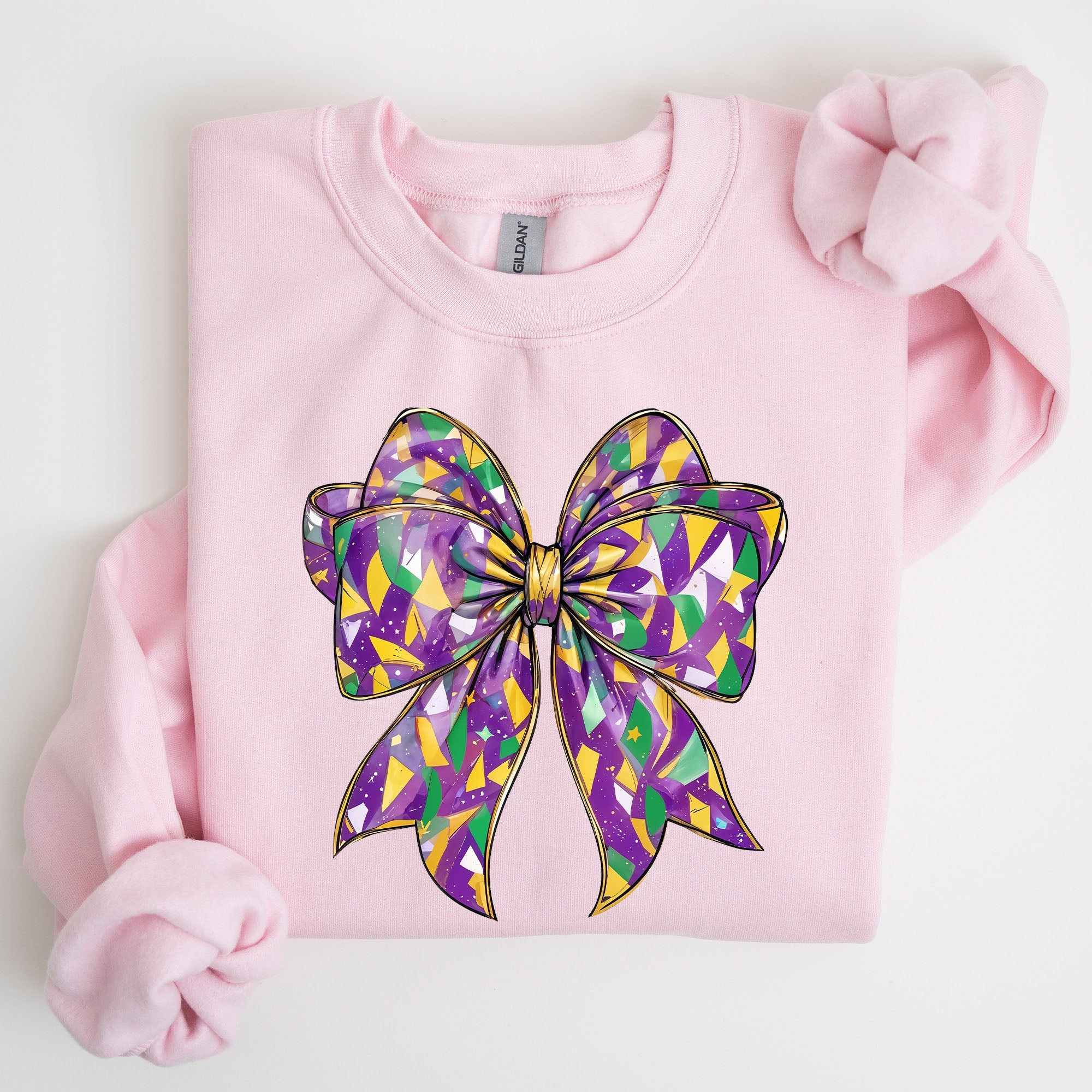 Mardi Gras Coquette Bow Carnival Fleur de Lis Fat Tuesday Parade Extravaganza Sweatshirt