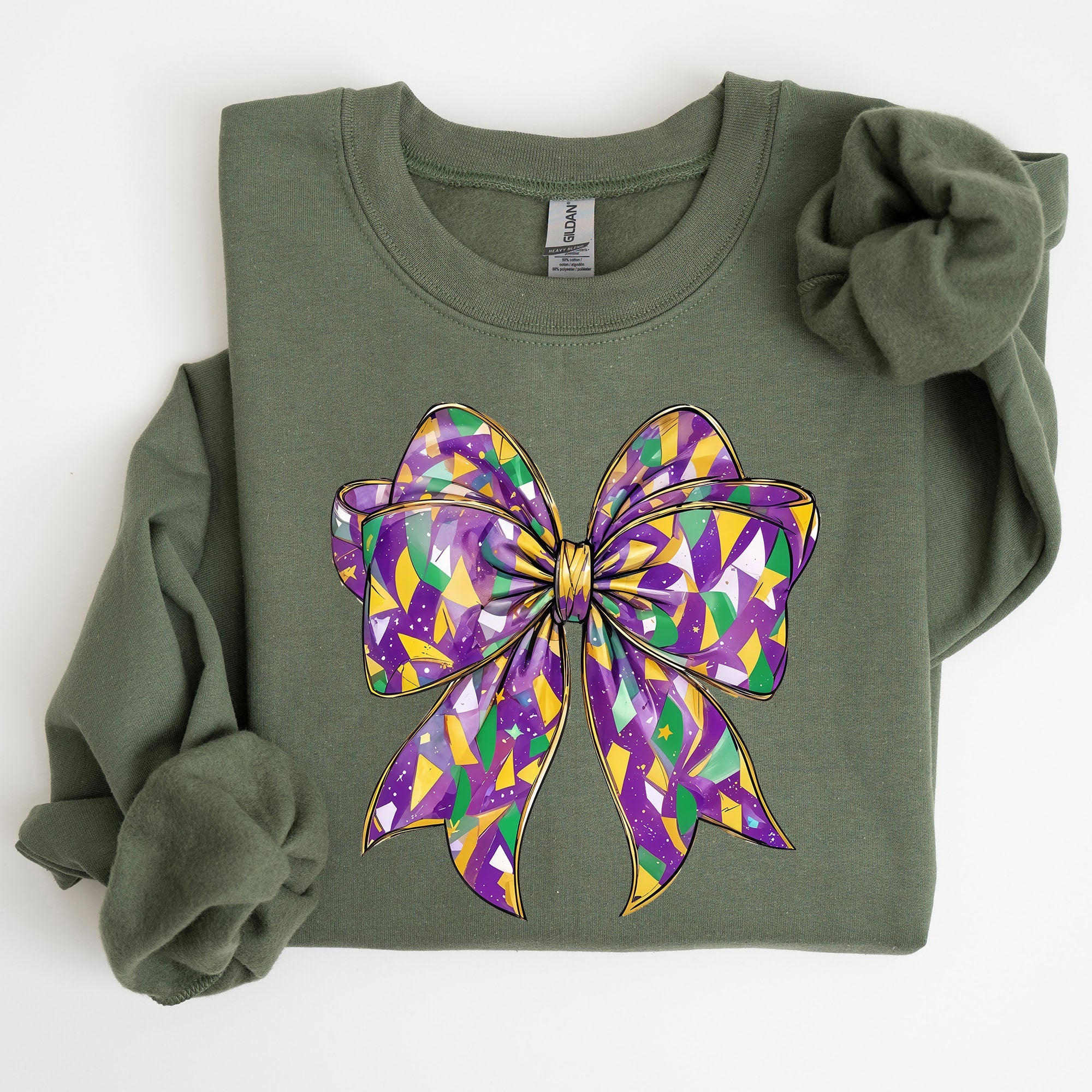 Mardi Gras Coquette Bow Carnival Fleur de Lis Fat Tuesday Parade Extravaganza Sweatshirt