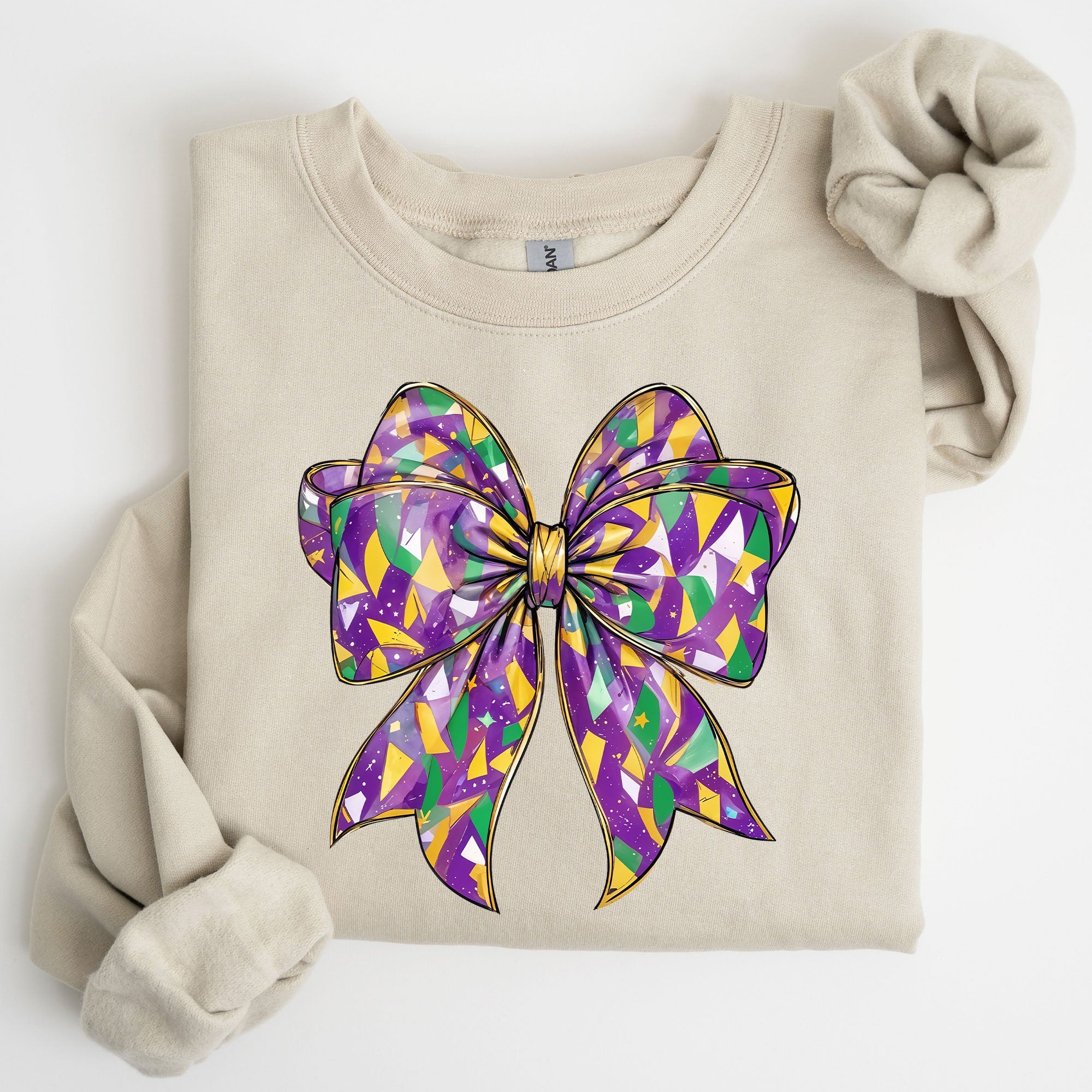 Mardi Gras Coquette Bow Carnival Fleur de Lis Fat Tuesday Parade Extravaganza Sweatshirt