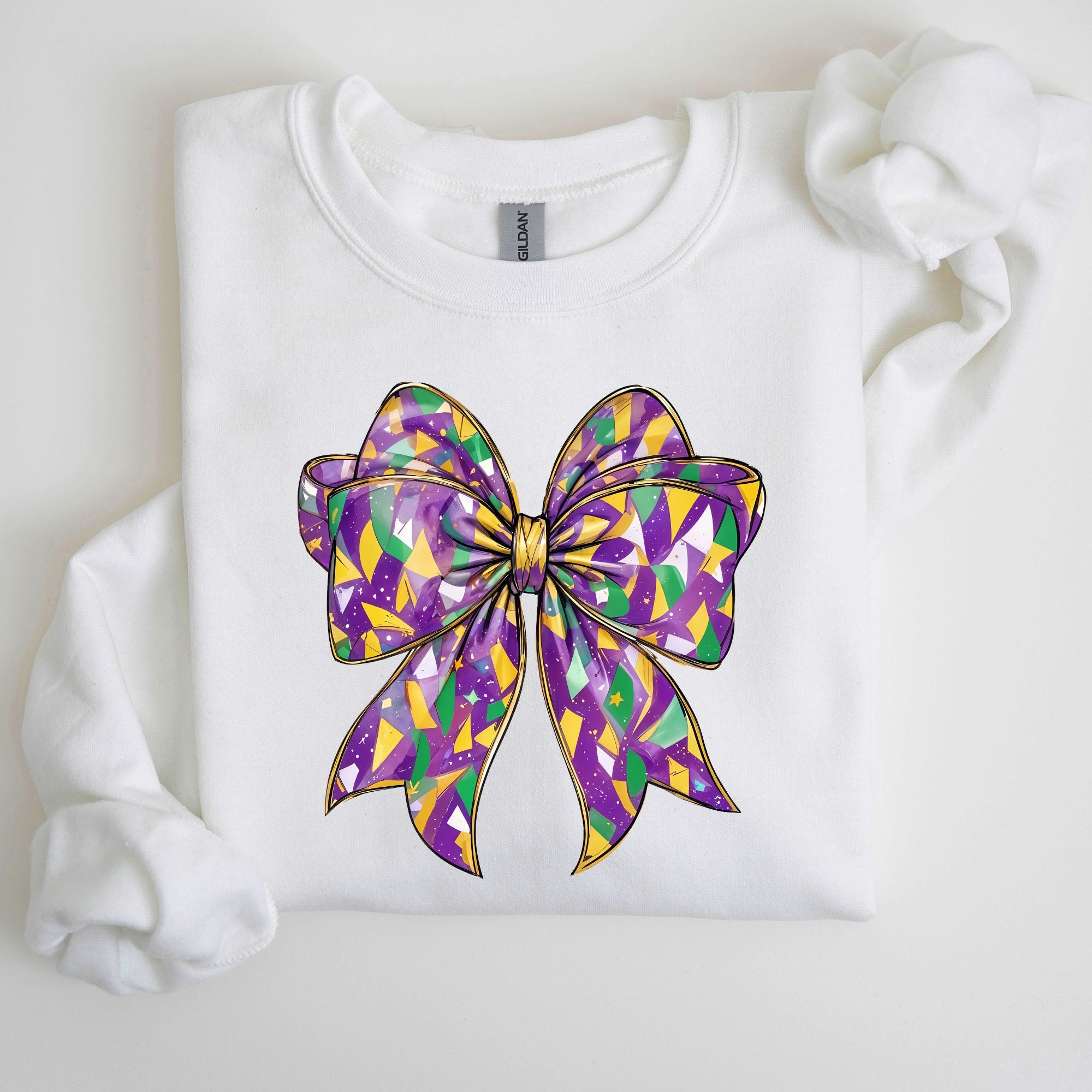 Mardi Gras Coquette Bow Carnival Fleur de Lis Fat Tuesday Parade Extravaganza Sweatshirt