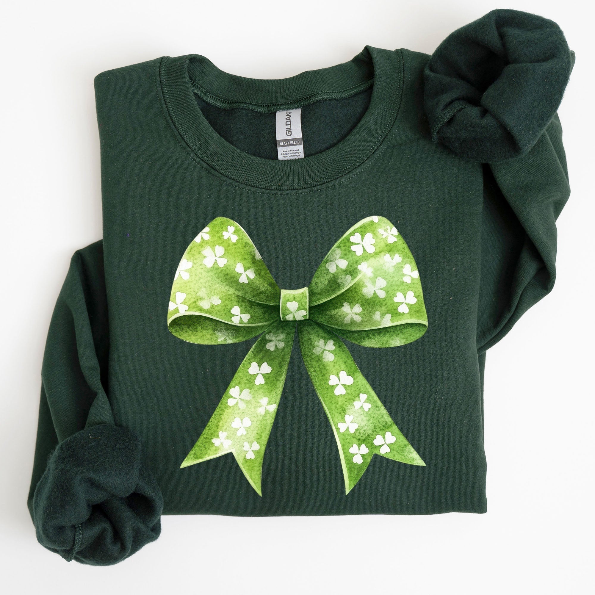 Vintage Coquette Bow Shamrock Clover Lucky Irish Lucky Charm St Patrick's Day Sweatshirt