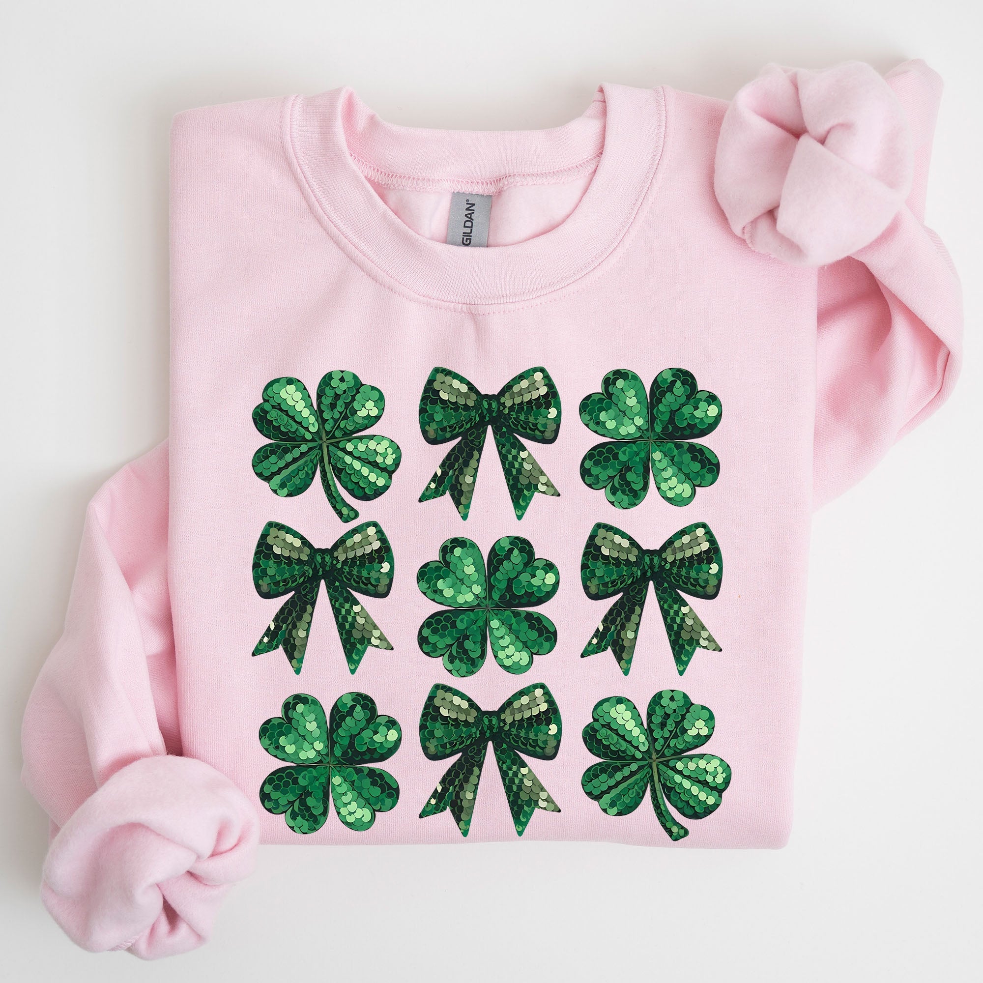 St Patrick's Day Sequin Style Shamrock Clover Irish Lucky Charm Holiday Sweatshirt