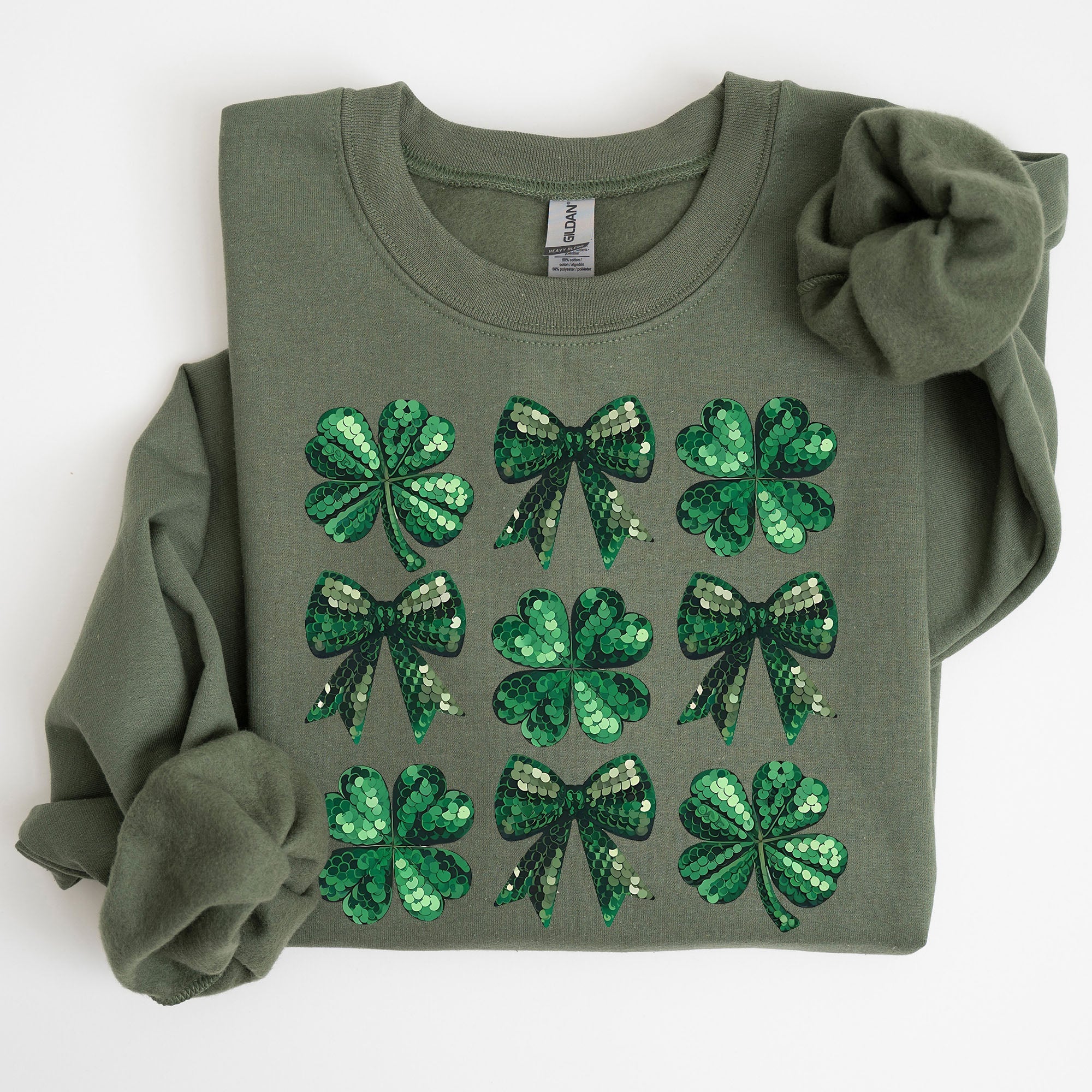 St Patrick's Day Sequin Style Shamrock Clover Irish Lucky Charm Holiday Sweatshirt